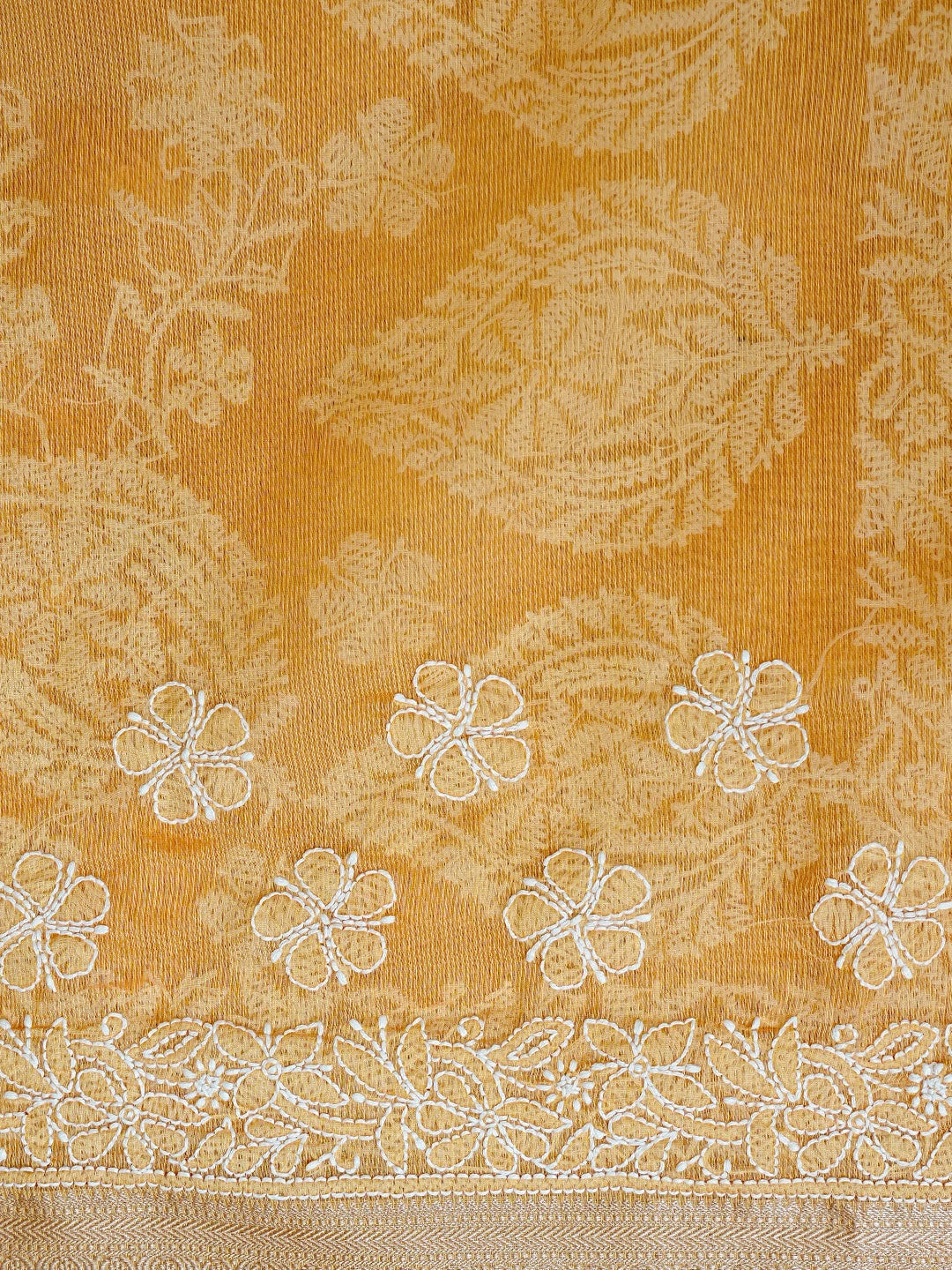 Ada Hand Embroidered Mustard Chanderi Lucknowi Chikankari Saree With Blouse 01A857659