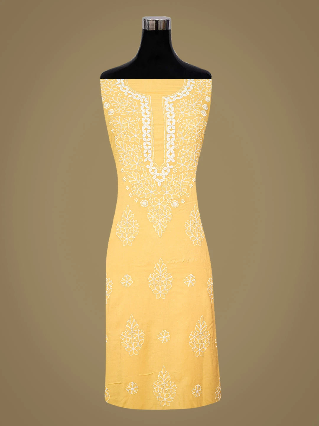Ada Hand Embroidered Yellow Modal Lucknowi Chikankari Unstitched Suit Piece 01A784908