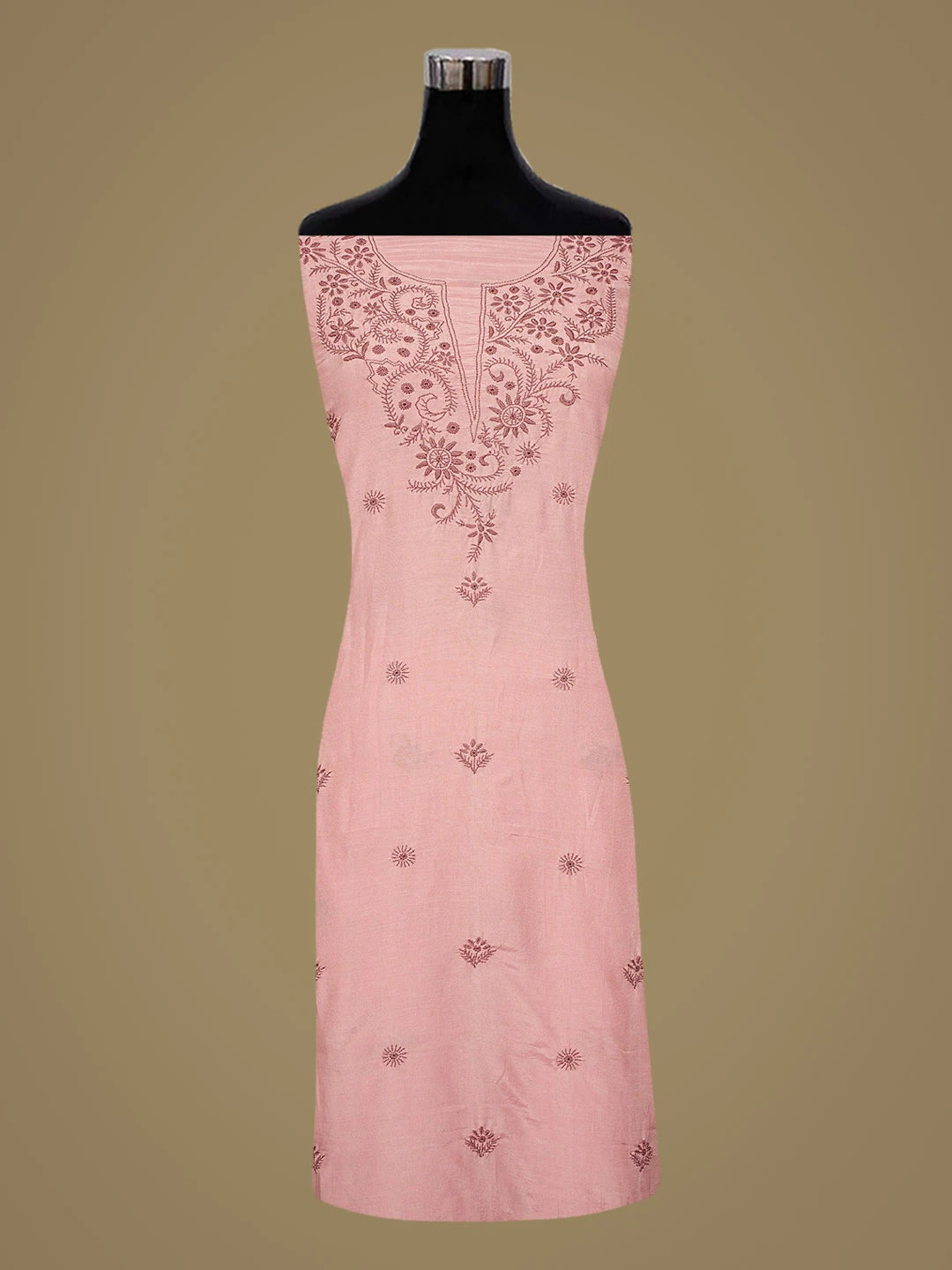 Ada Hand Embroidered Peach Pink Muslin Lucknowi Chikankari Unstitched Suit Piece 01A855631