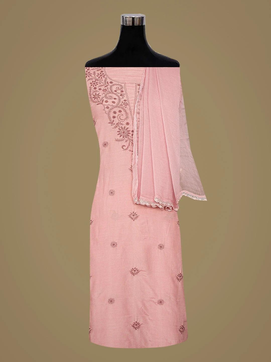 Ada Hand Embroidered Peach Pink Muslin Lucknowi Chikankari Unstitched Suit Piece 01A855631