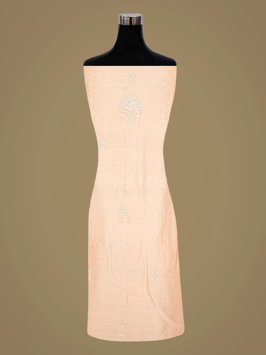 Ada Hand Embroidered Peach Chanderi Lucknowi Chikankari Unstitched Suit Piece With Pearl Work 01A842112