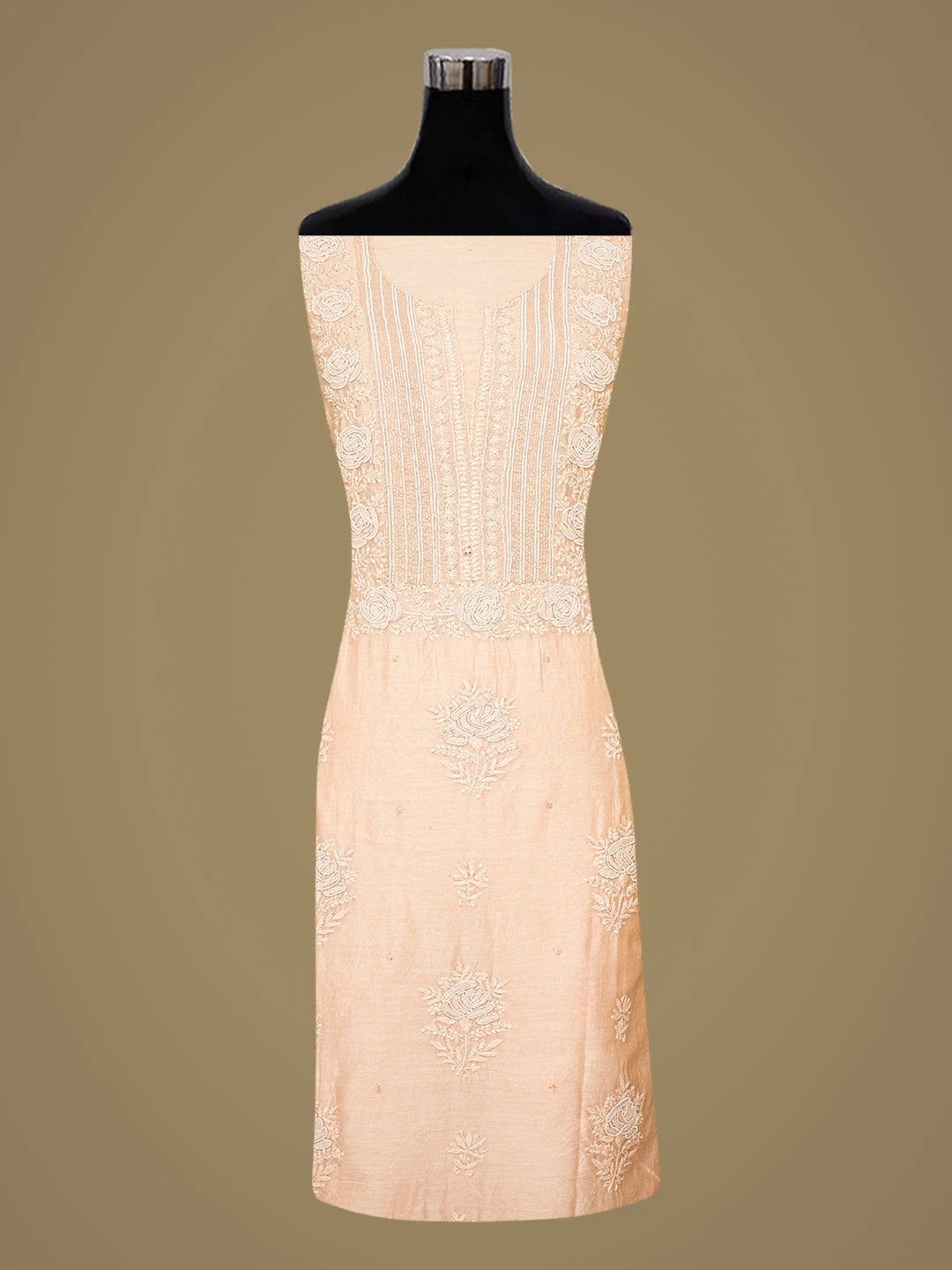 Ada Hand Embroidered Peach Chanderi Lucknowi Chikankari Unstitched Suit Piece With Pearl Work 01A842112