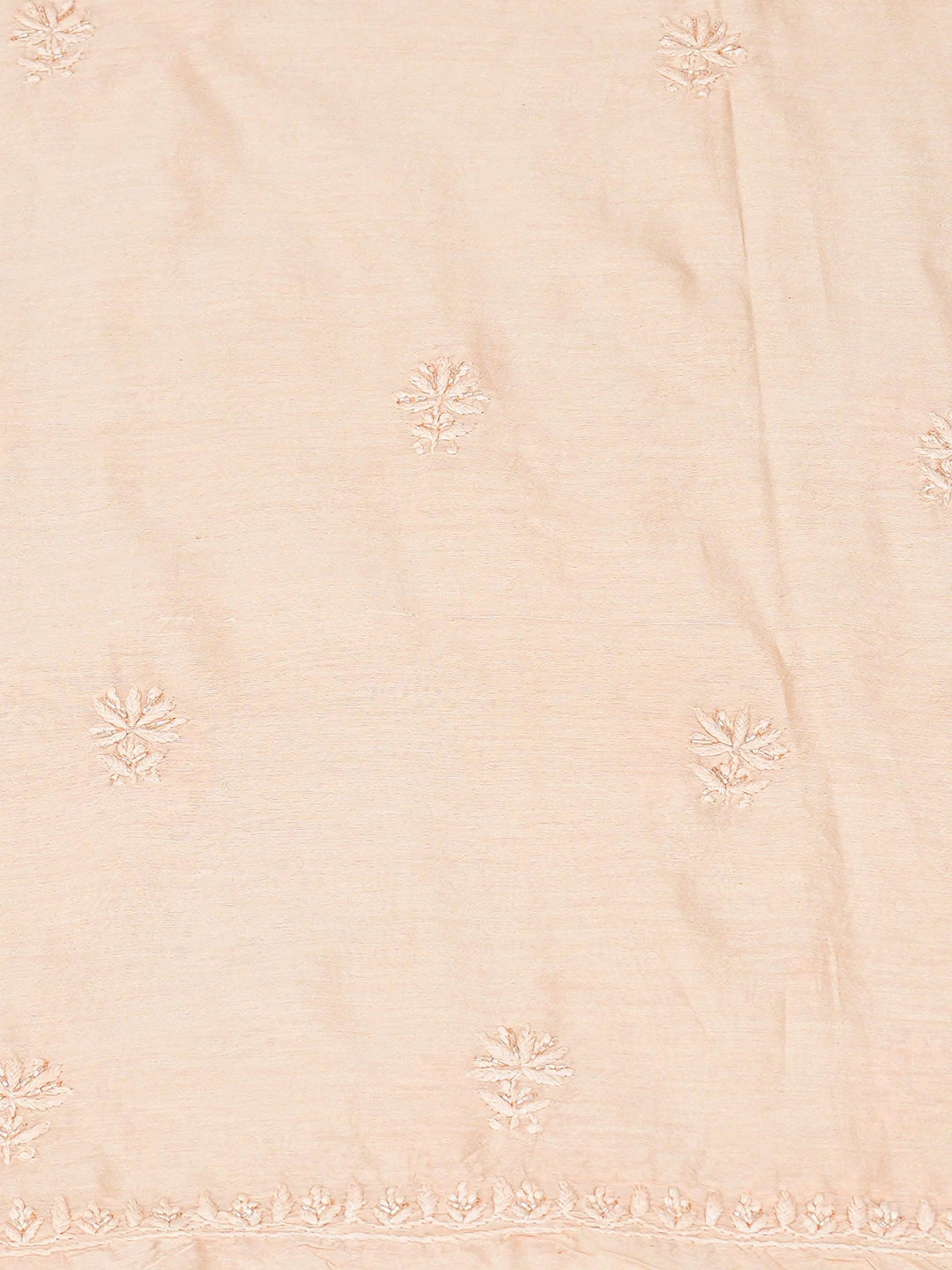 Ada Hand Embroidered Peach Chanderi Lucknowi Chikankari Unstitched Suit Piece With Pearl Work 01A842112