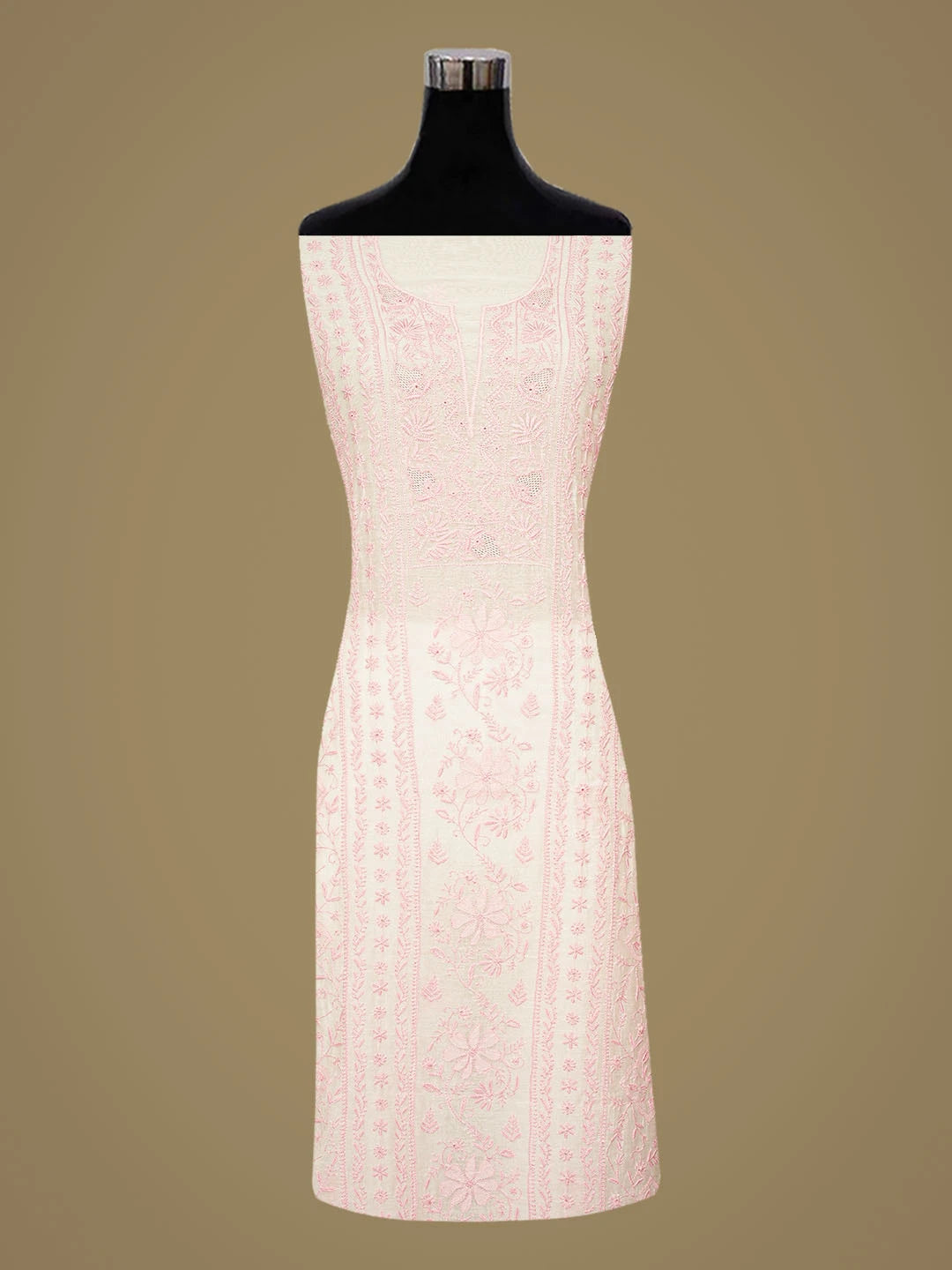 Ada Hand Embroidered White Chanderi Lucknowi Chikankari Unstitched Kurta Dupatta Set 01A856671