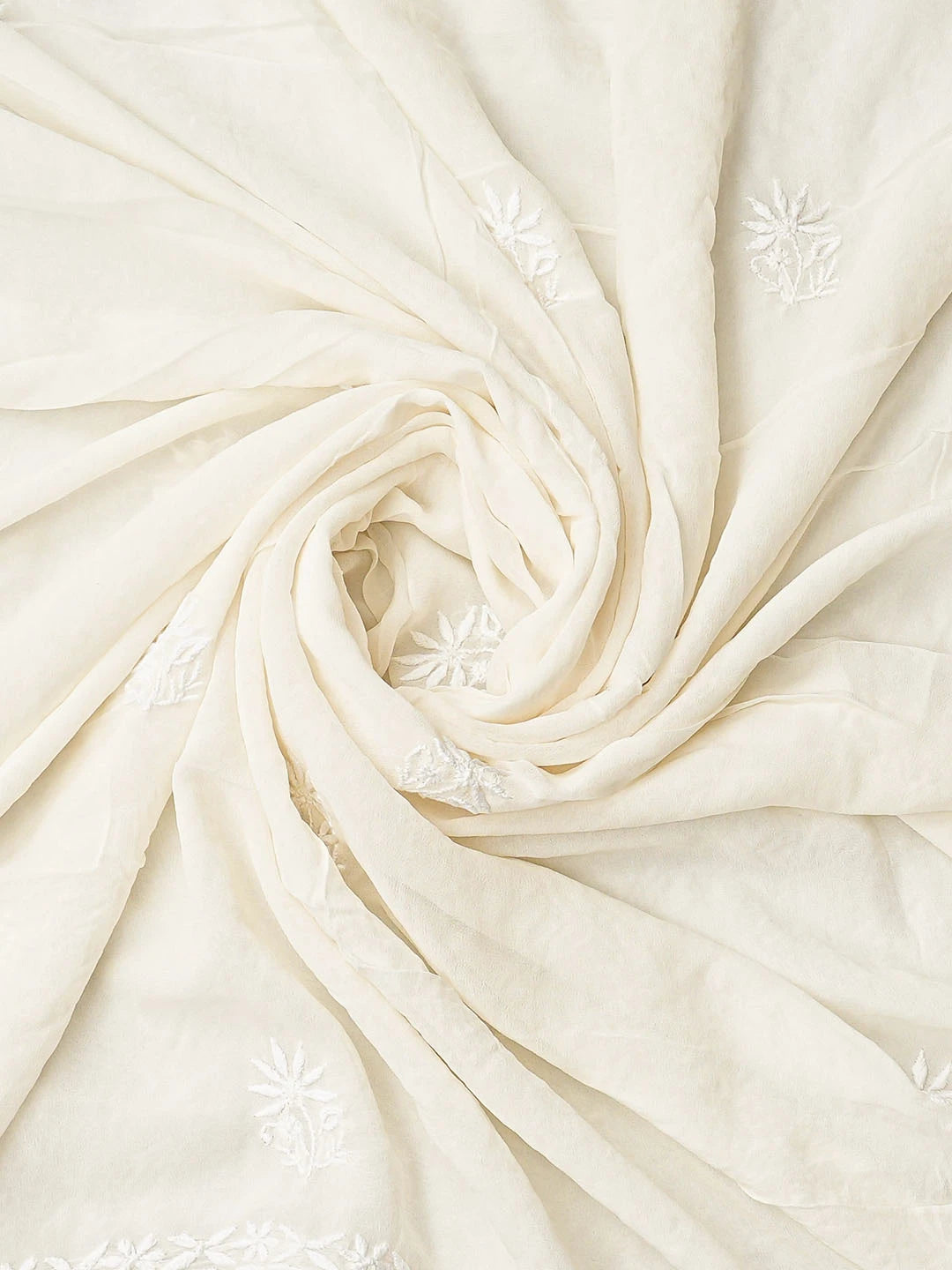 Ada Hand Embroidered White Pure Georgette Lucknowi Chikankari Unstitched Kurta Dupatta Set 01A856623