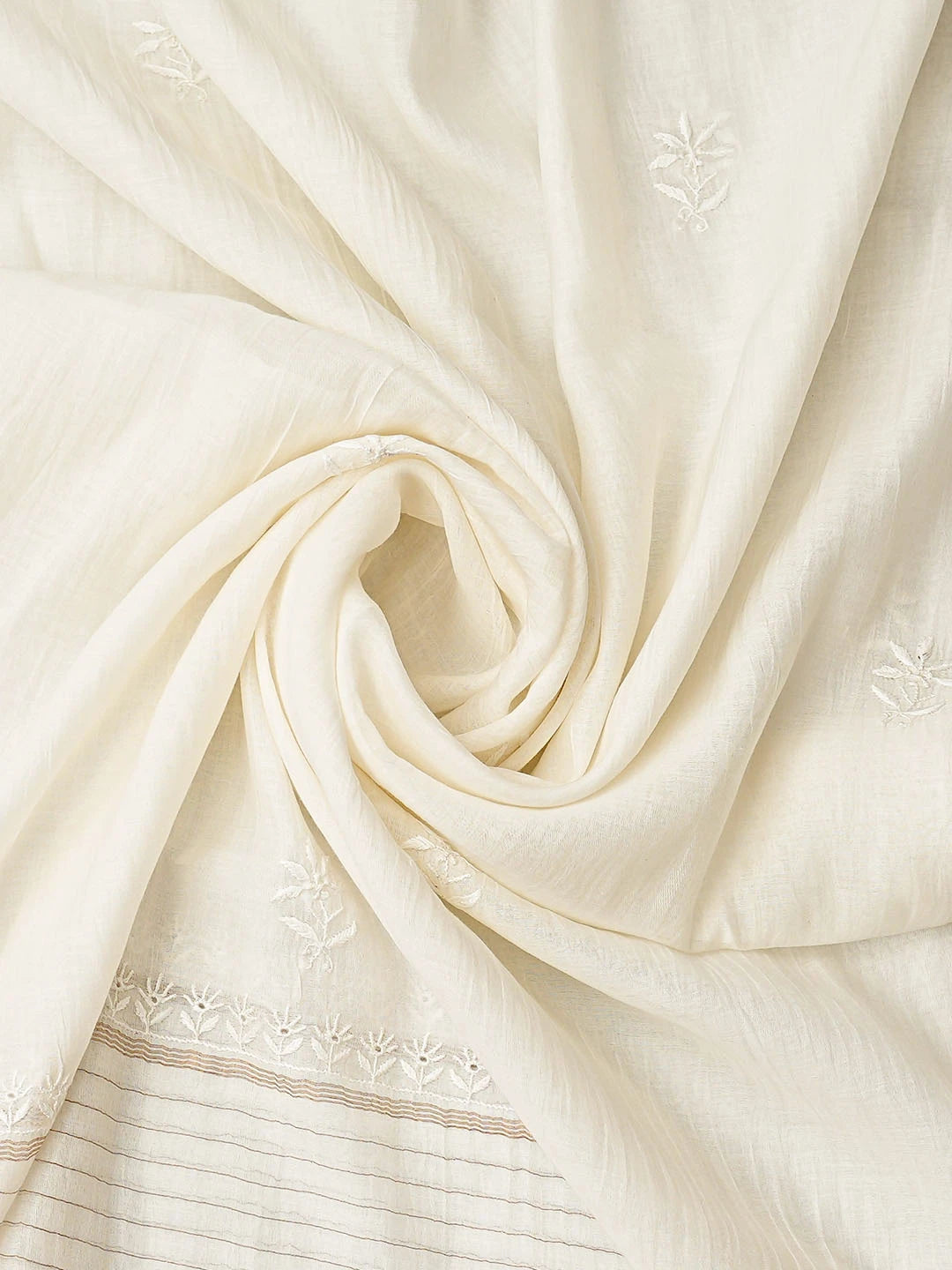 Ada Hand Embroidered White Chanderi Lucknowi Chikankari Unstitched Kurta Dupatta Set 01A856672