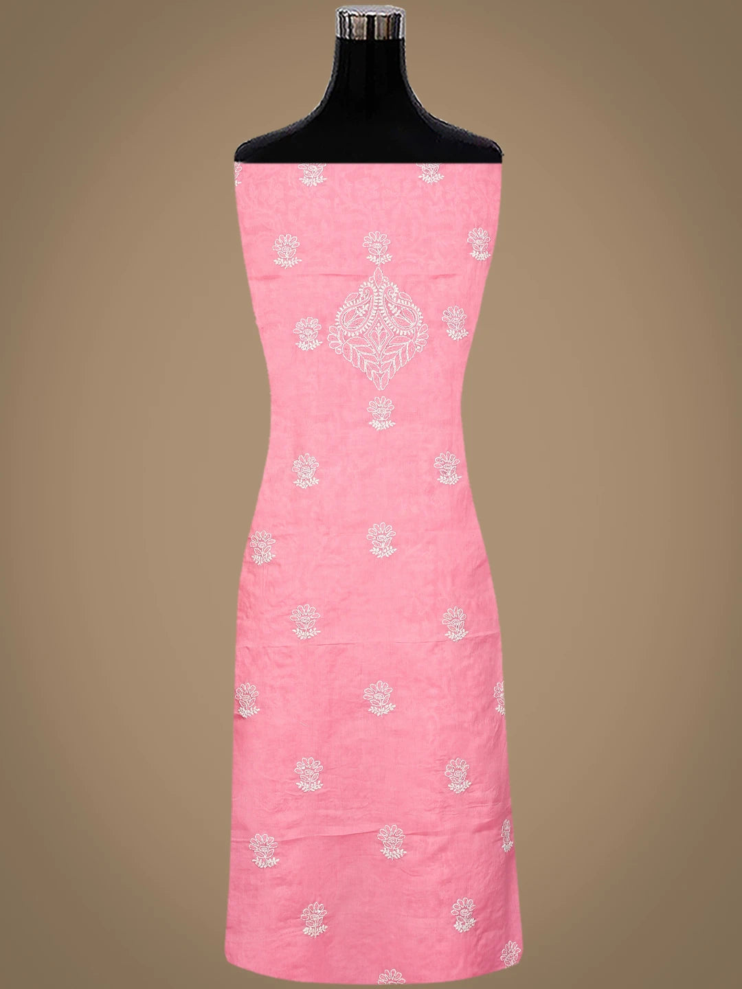 Ada Hand Embroidered Pink Cotton Lucknowi Chikankari Unstitched Suit Piece With Cutdana Work 01A670888