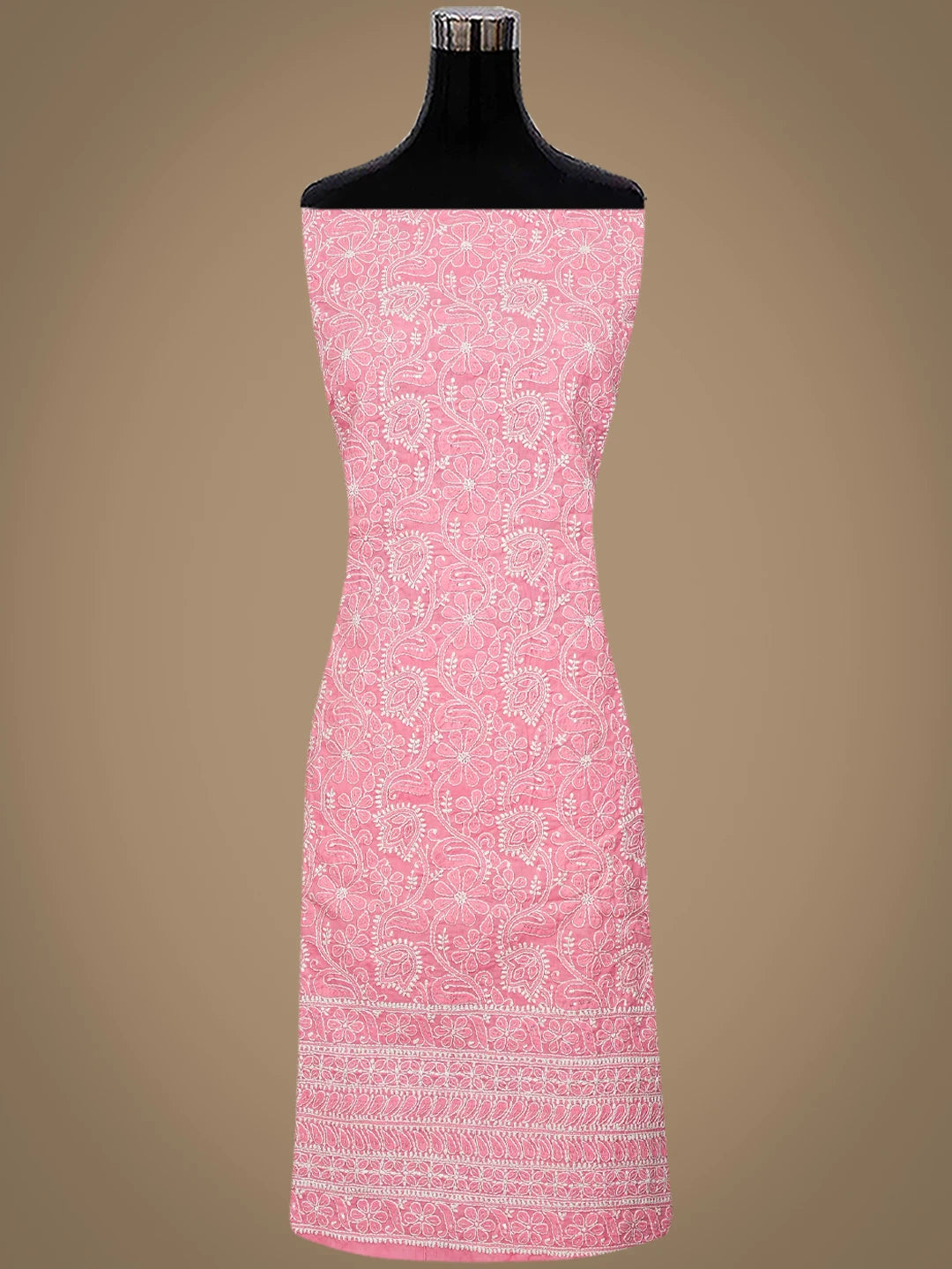 Ada Hand Embroidered Pink Cotton Lucknowi Chikankari Unstitched Suit Piece With Cutdana Work 01A670888