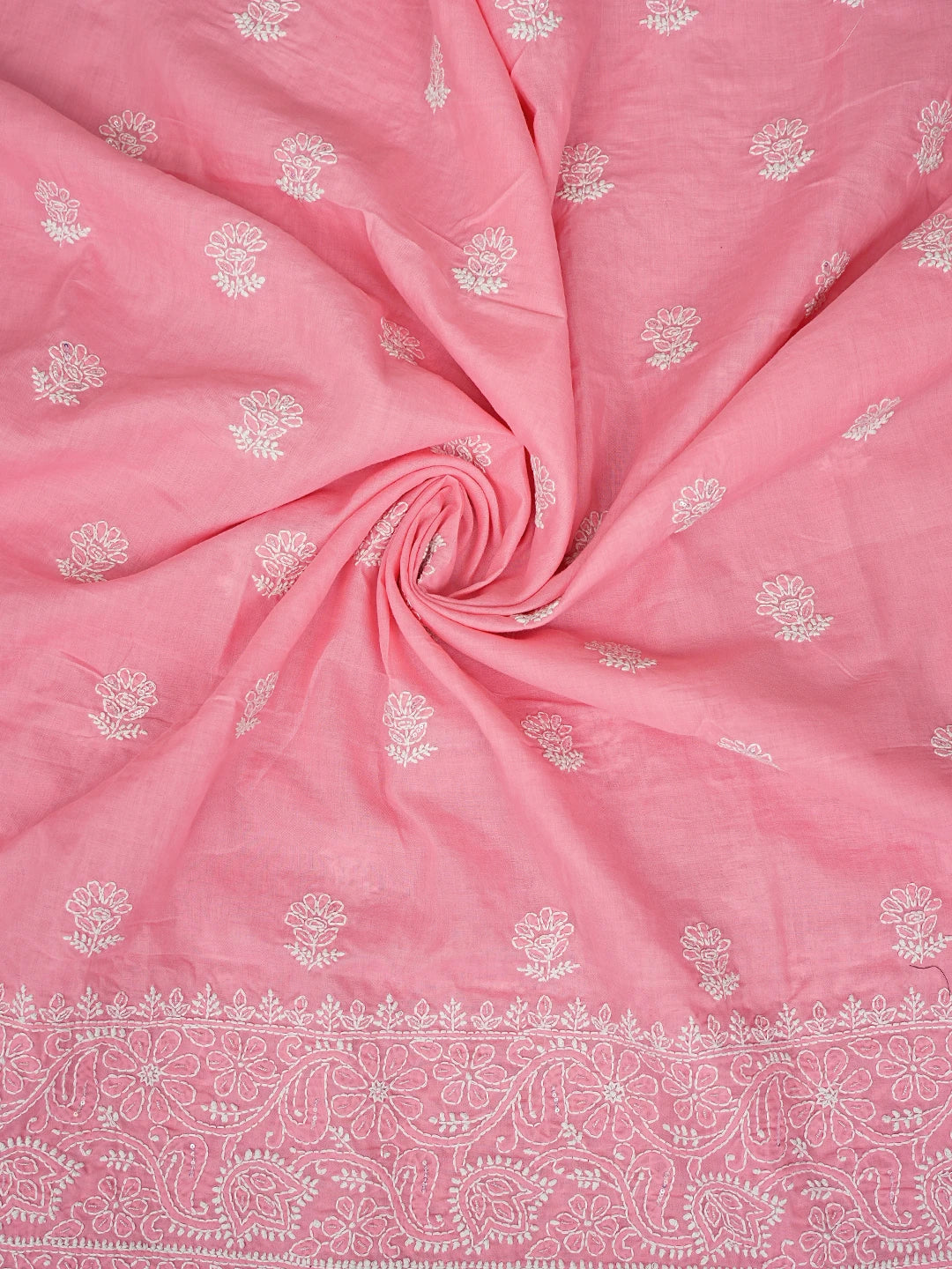 Ada Hand Embroidered Pink Cotton Lucknowi Chikankari Unstitched Suit Piece With Cutdana Work 01A670888