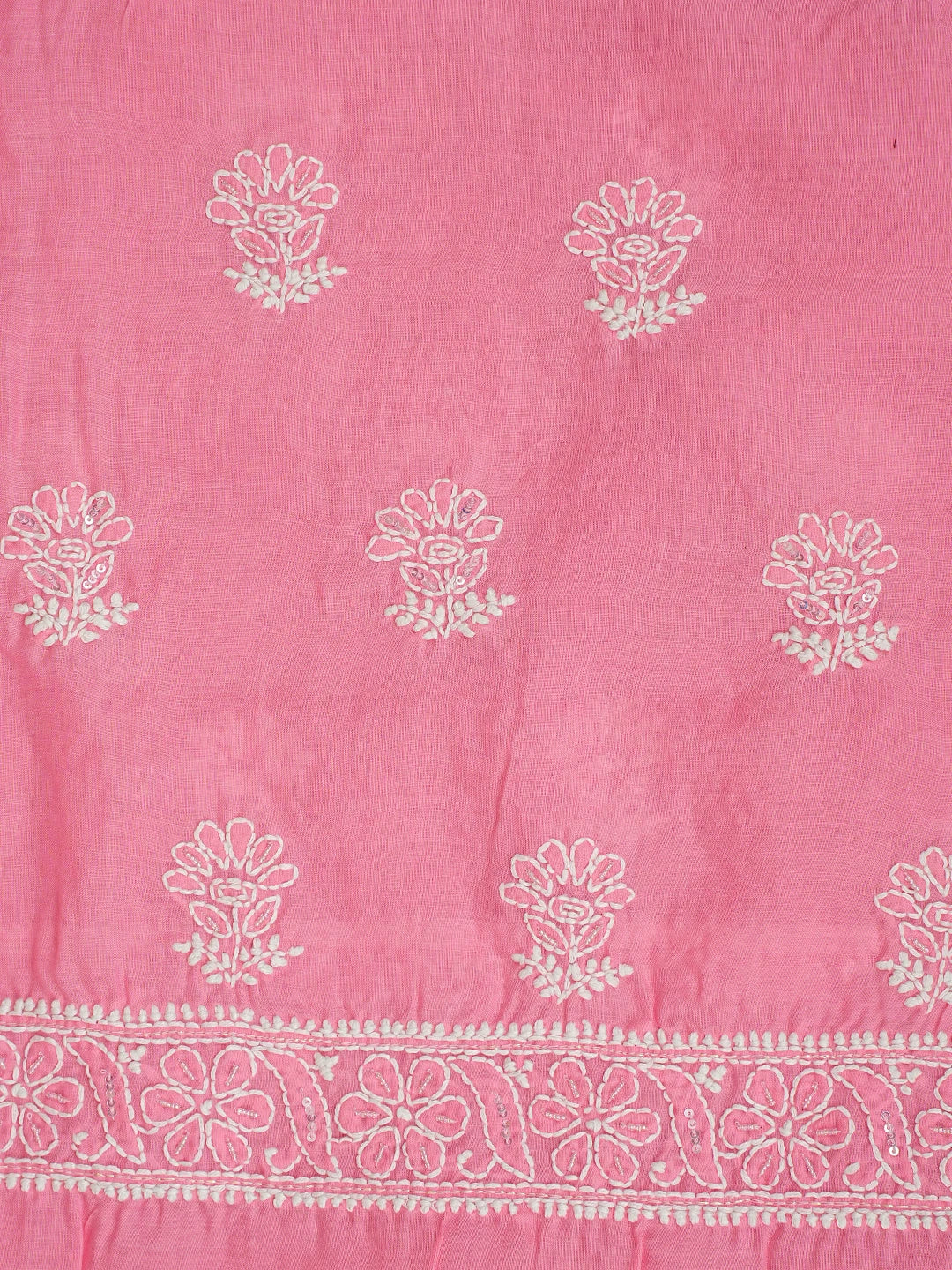 Ada Hand Embroidered Pink Cotton Lucknowi Chikankari Unstitched Suit Piece With Cutdana Work 01A670888