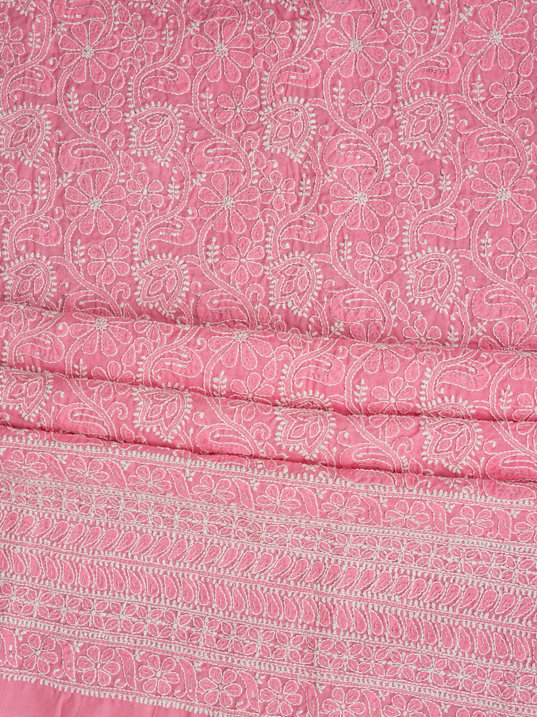 Ada Hand Embroidered Pink Cotton Lucknowi Chikankari Unstitched Suit Piece With Cutdana Work 01A670888