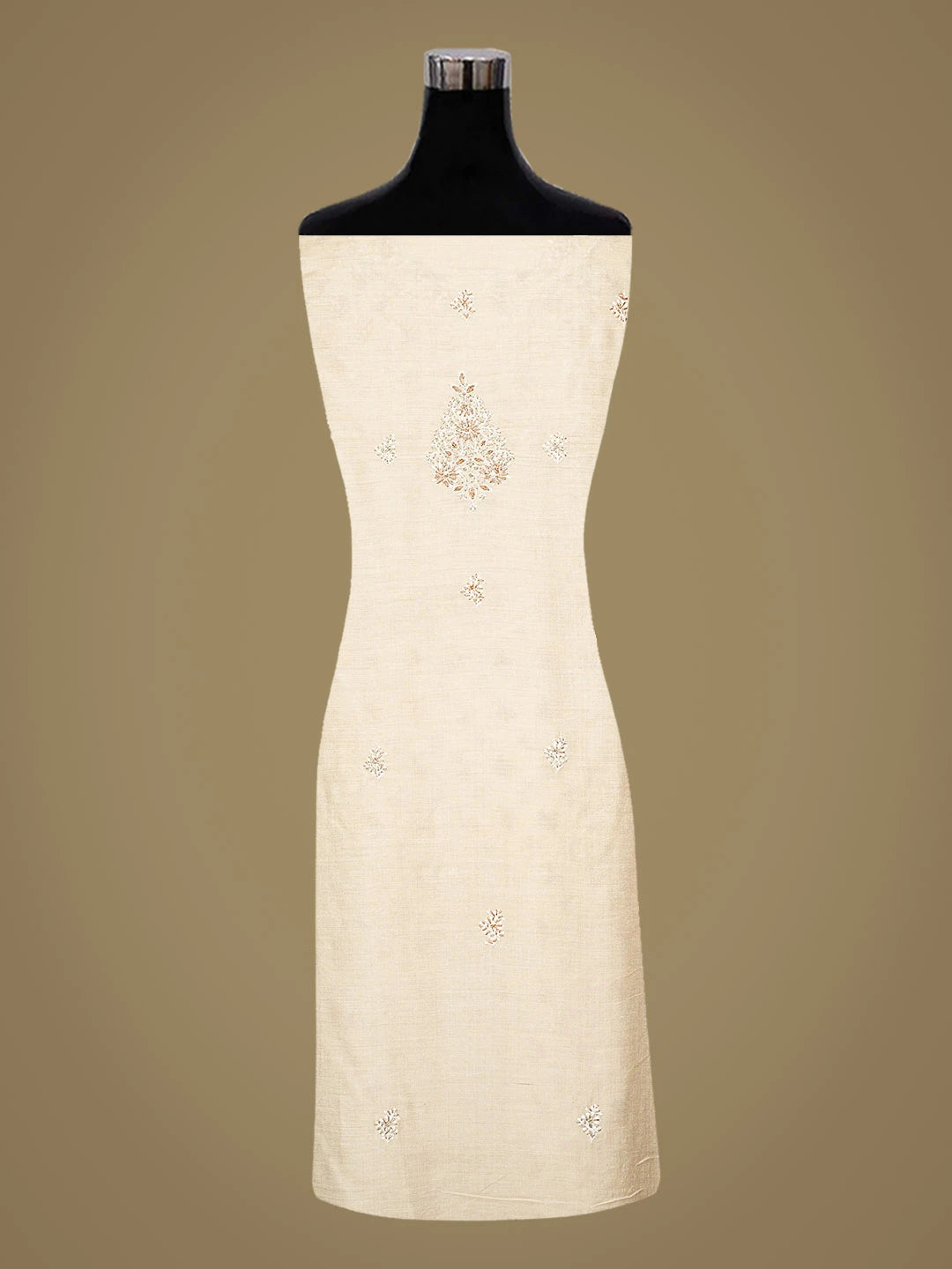 Ada Hand Embroidered Fawn Ghicha Silk Lucknowi Chikankari Unstitched Kurta Dupatta Set With Cutdana Work 01A663029
