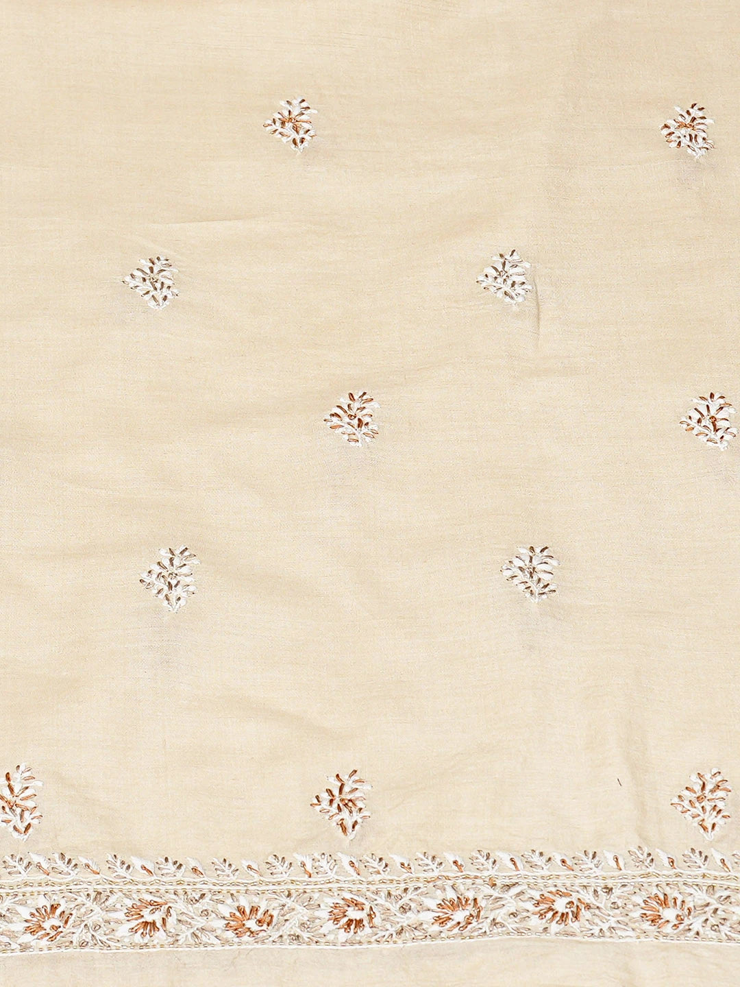 Ada Hand Embroidered Fawn Ghicha Silk Lucknowi Chikankari Unstitched Kurta Dupatta Set With Cutdana Work 01A663029