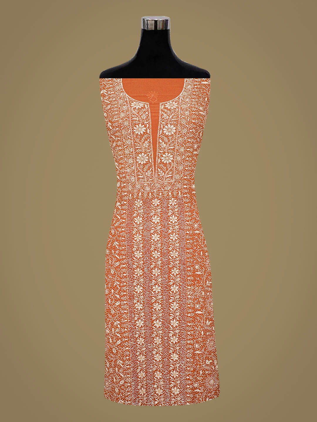 Ada Hand Embroidered Rust Viscose Georgette Lucknowi Chikankari Unstitched Kurta Dupatta Set With Sequinned Work 01A618142