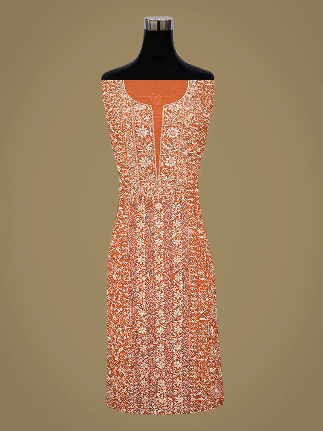 Ada Hand Embroidered Rust Viscose Georgette Lucknowi Chikankari Unstitched Kurta Dupatta Set With Sequinned Work 01A618142