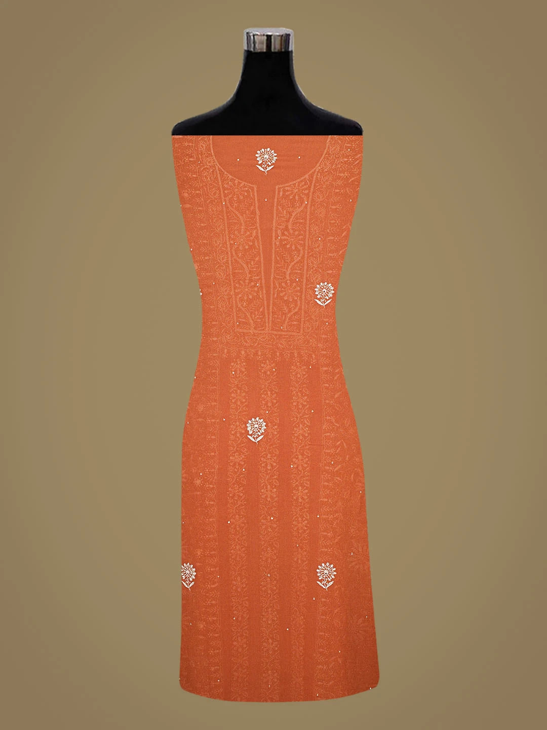 Ada Hand Embroidered Rust Viscose Georgette Lucknowi Chikankari Unstitched Kurta Dupatta Set With Sequinned Work 01A618142