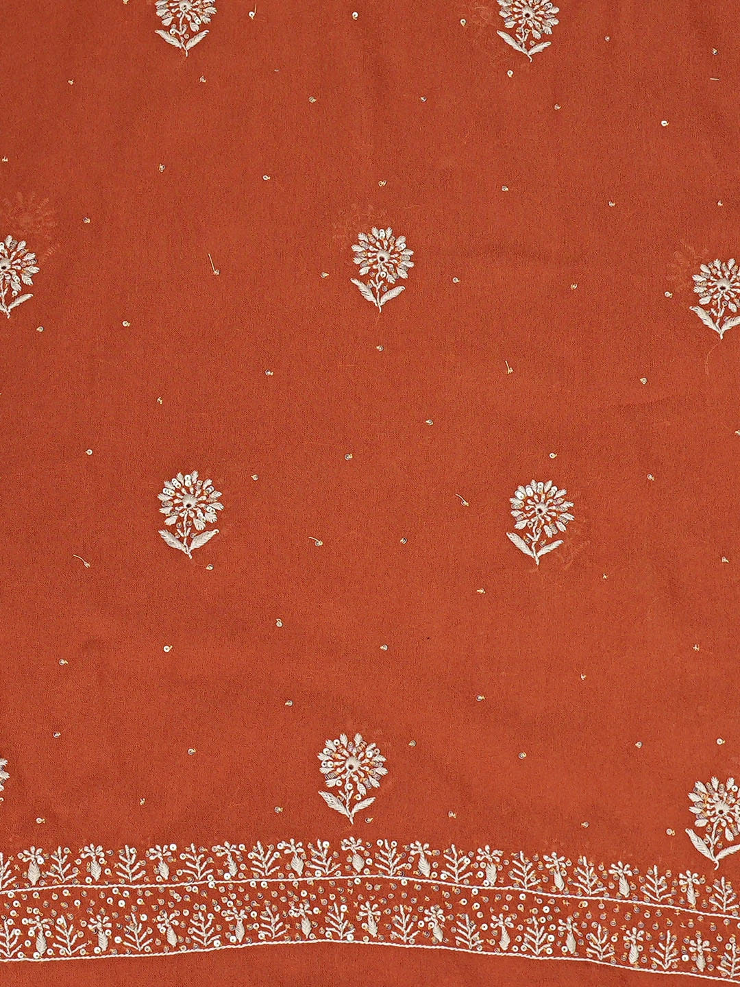 Ada Hand Embroidered Rust Viscose Georgette Lucknowi Chikankari Unstitched Kurta Dupatta Set With Sequinned Work 01A618142