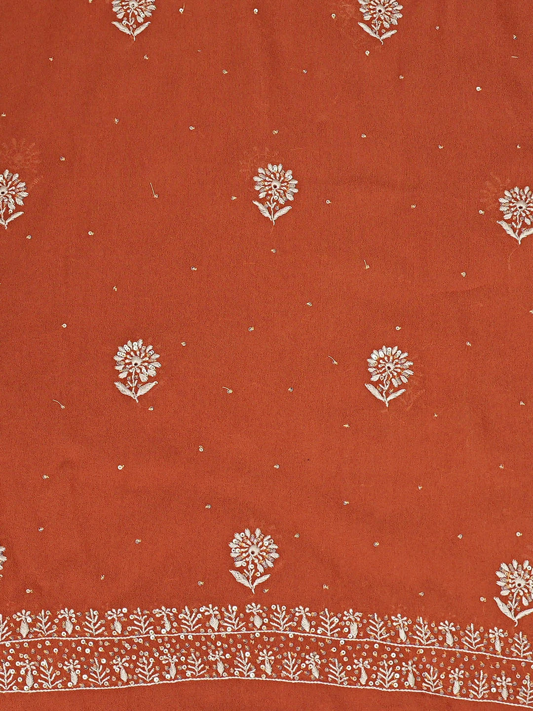 Ada Hand Embroidered Rust Viscose Georgette Lucknowi Chikankari Unstitched Kurta Dupatta Set With Sequinned Work 01A618142