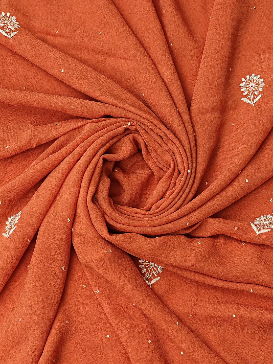Ada Hand Embroidered Rust Viscose Georgette Lucknowi Chikankari Unstitched Kurta Dupatta Set With Sequinned Work 01A618142
