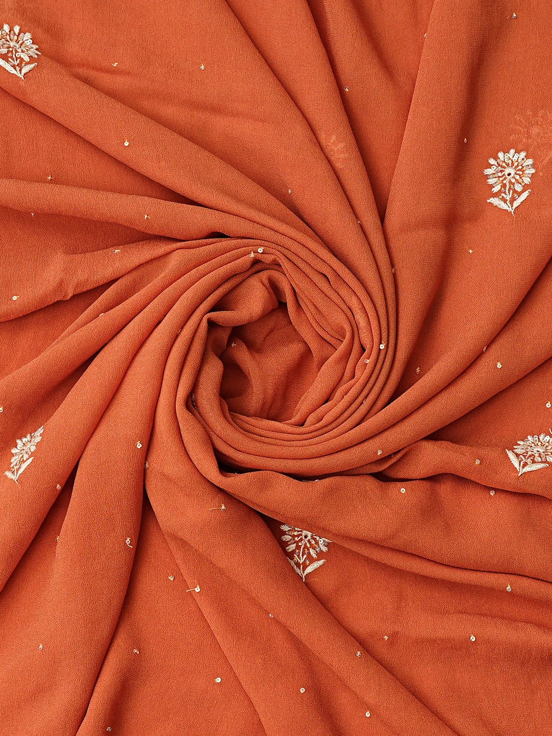 Ada Hand Embroidered Rust Viscose Georgette Lucknowi Chikankari Unstitched Kurta Dupatta Set With Sequinned Work 01A618142