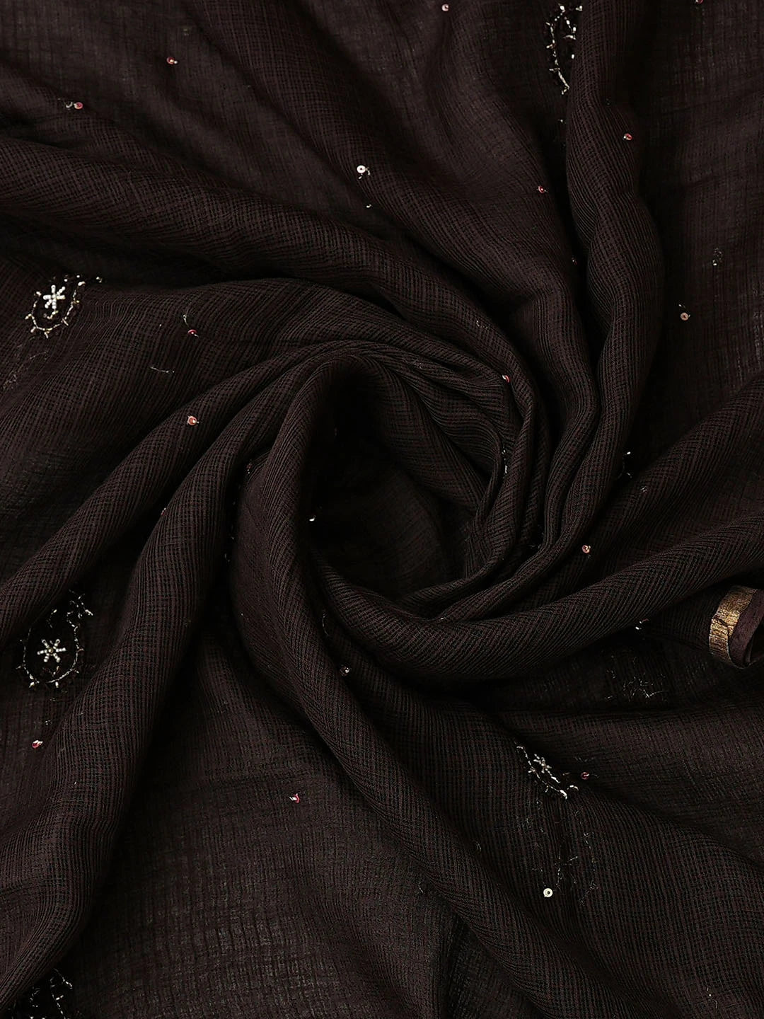 Ada Hand Embroidered Brown Kota Lucknowi Chikankari Unstitched Kurta Dupatta Set With Pearl Work 01A687427