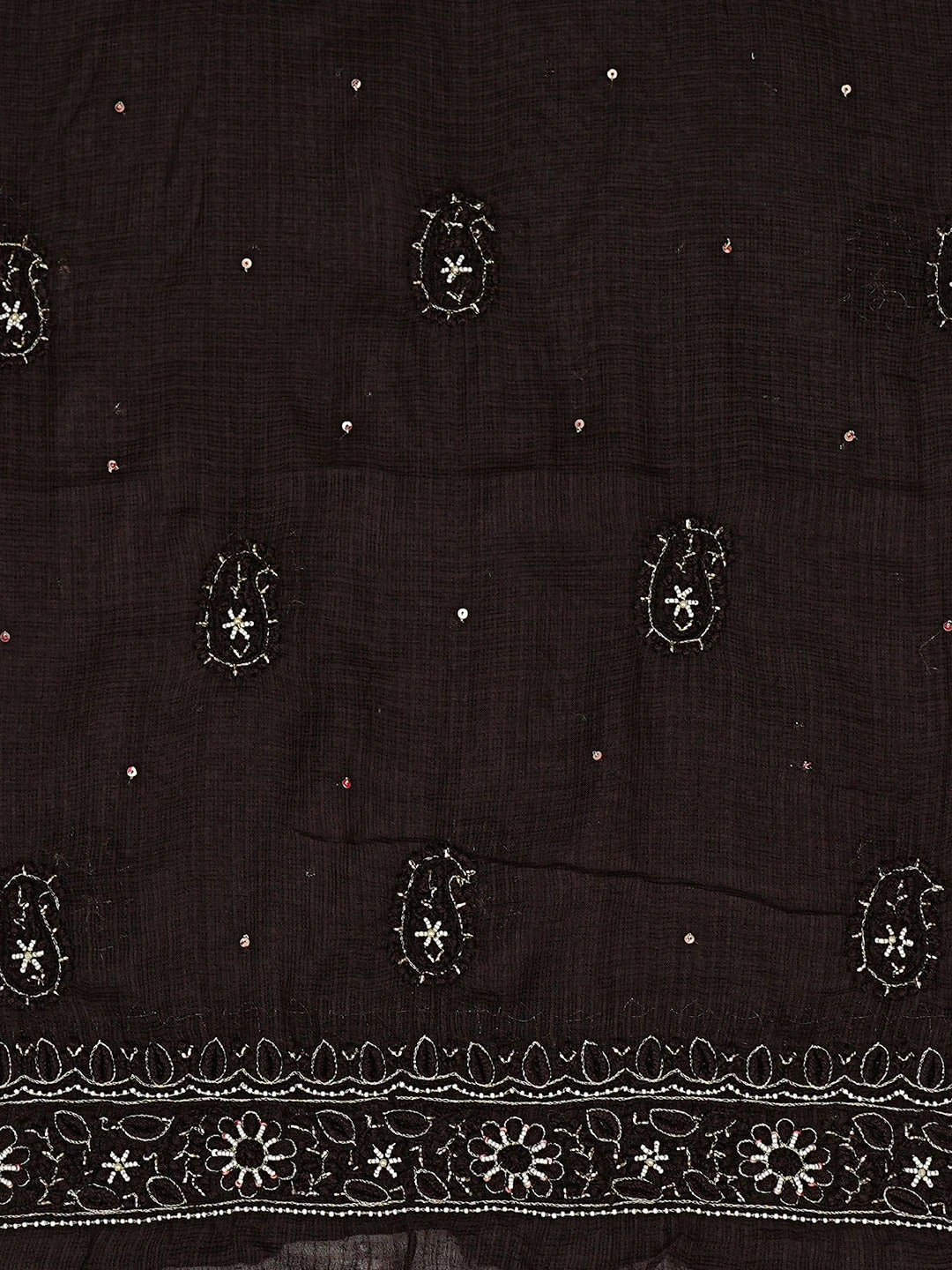 Ada Hand Embroidered Brown Kota Lucknowi Chikankari Unstitched Kurta Dupatta Set With Pearl Work 01A687427