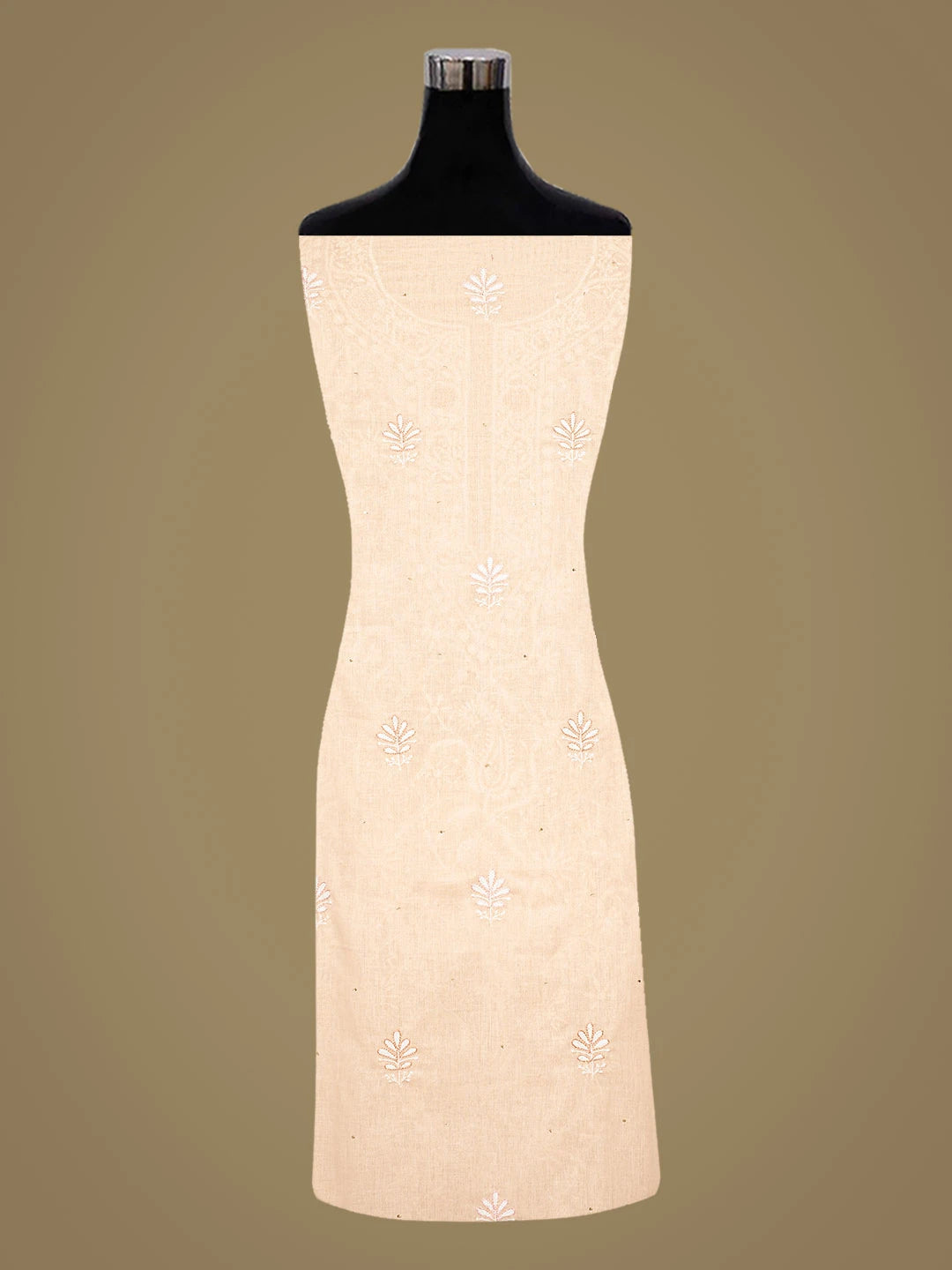 Ada Hand Embroidered Peach Cotton Lucknowi Chikankari Unstitched Suit Piece With Cutdana Work 01A387806
