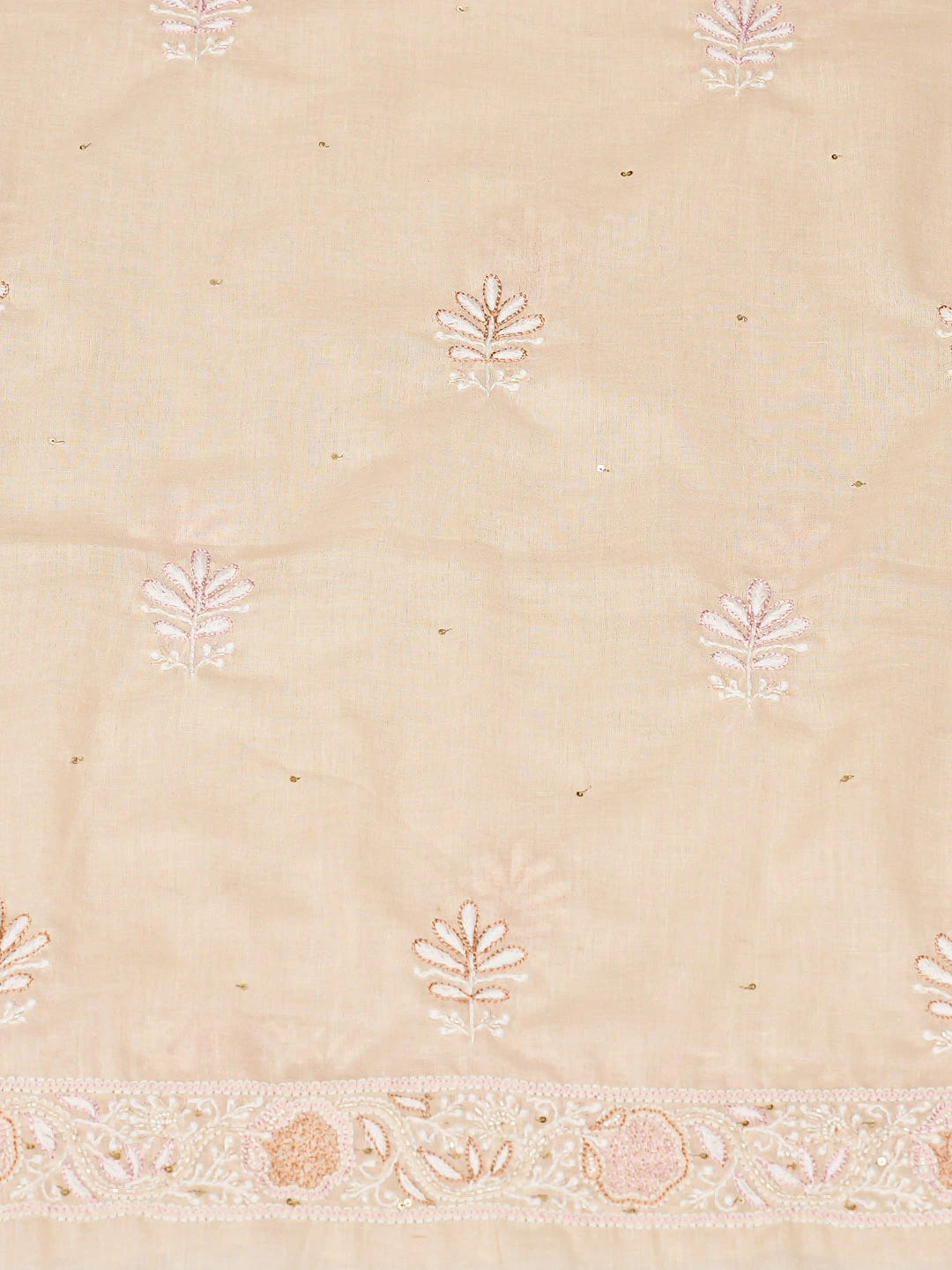Ada Hand Embroidered Peach Cotton Lucknowi Chikankari Unstitched Suit Piece With Cutdana Work 01A387806