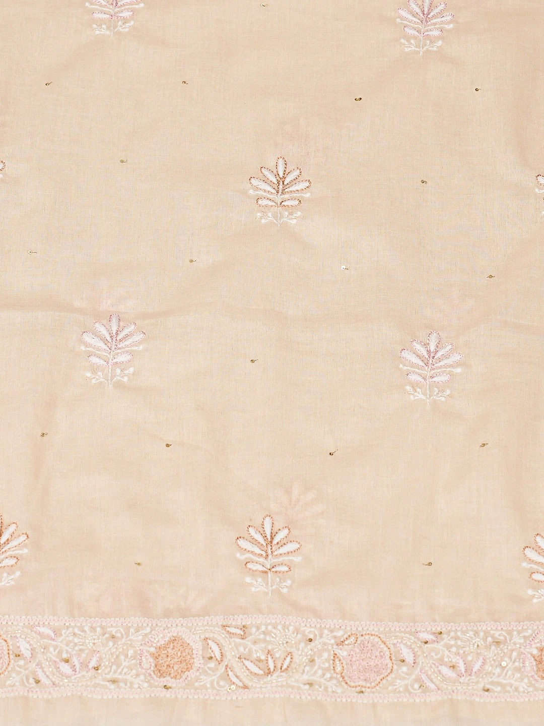 Ada Hand Embroidered Peach Cotton Lucknowi Chikankari Unstitched Suit Piece With Cutdana Work 01A387806