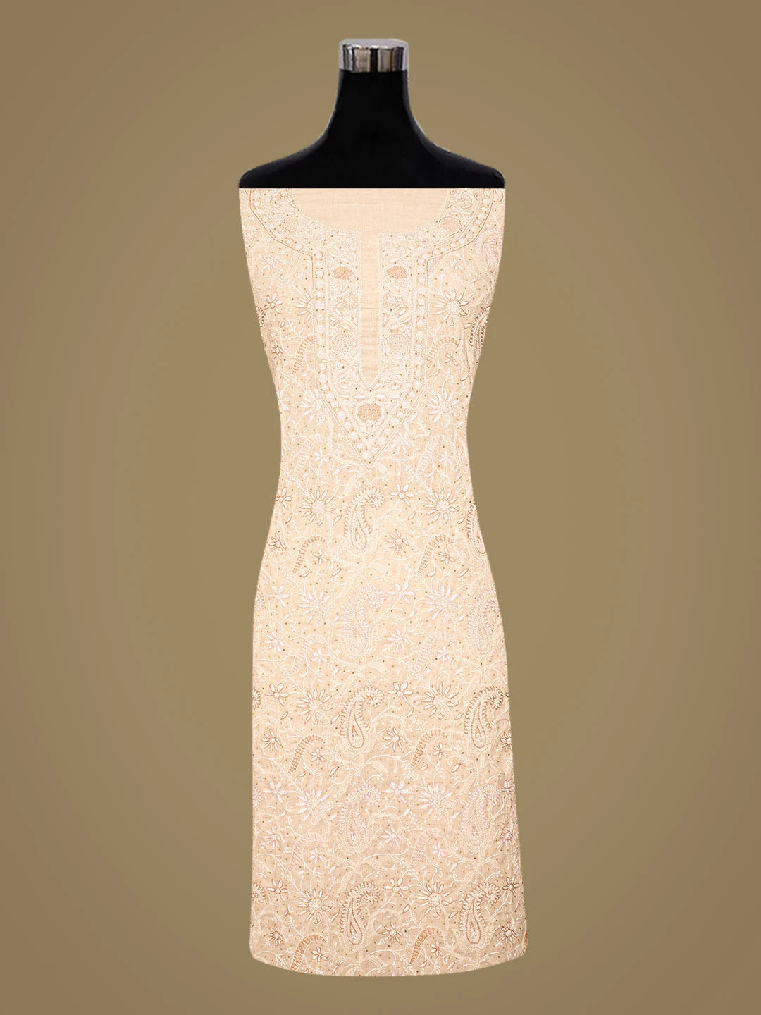 Ada Hand Embroidered Peach Cotton Lucknowi Chikankari Unstitched Suit Piece With Cutdana Work 01A387806