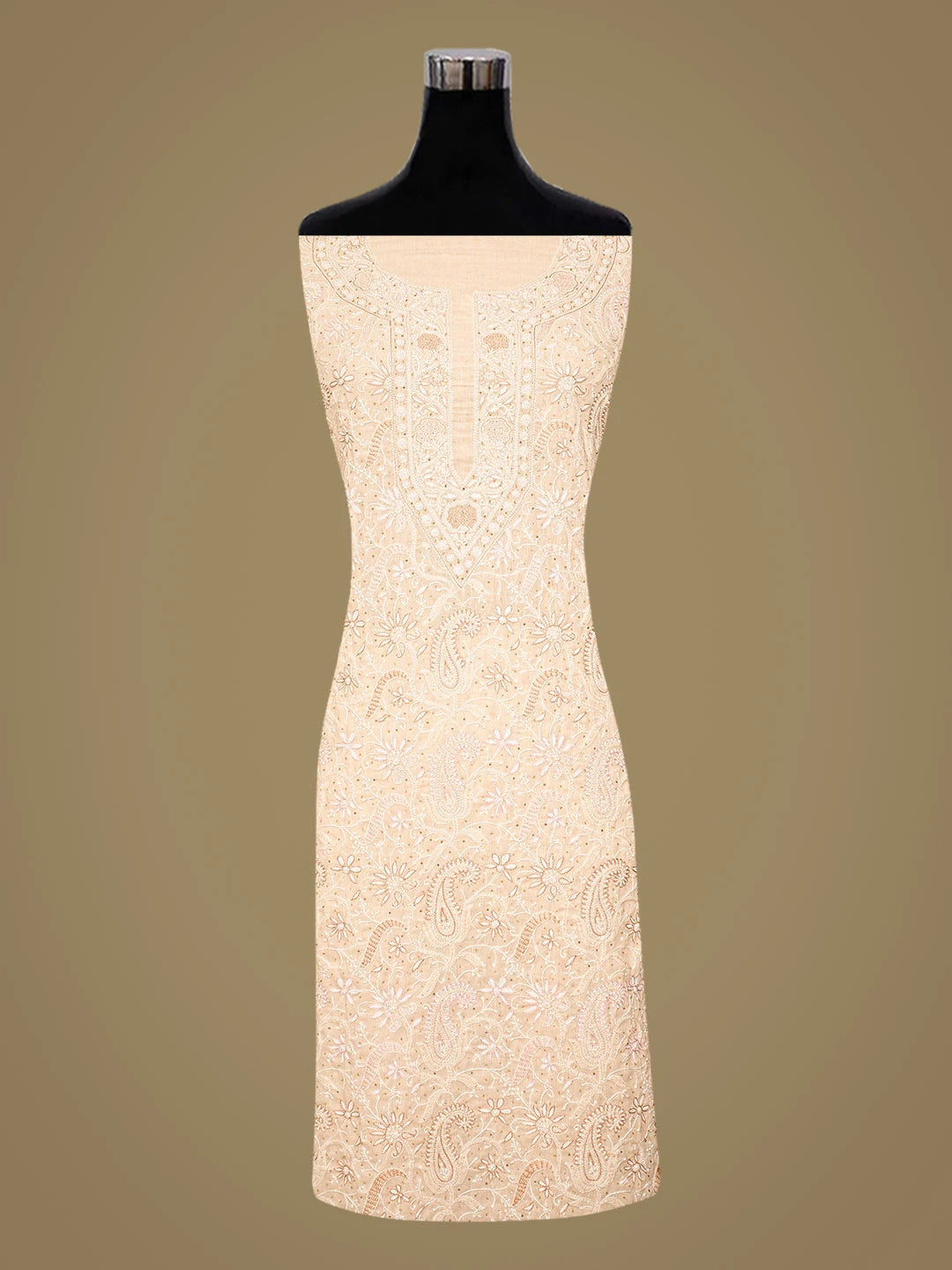Ada Hand Embroidered Peach Cotton Lucknowi Chikankari Unstitched Suit Piece With Cutdana Work 01A387806