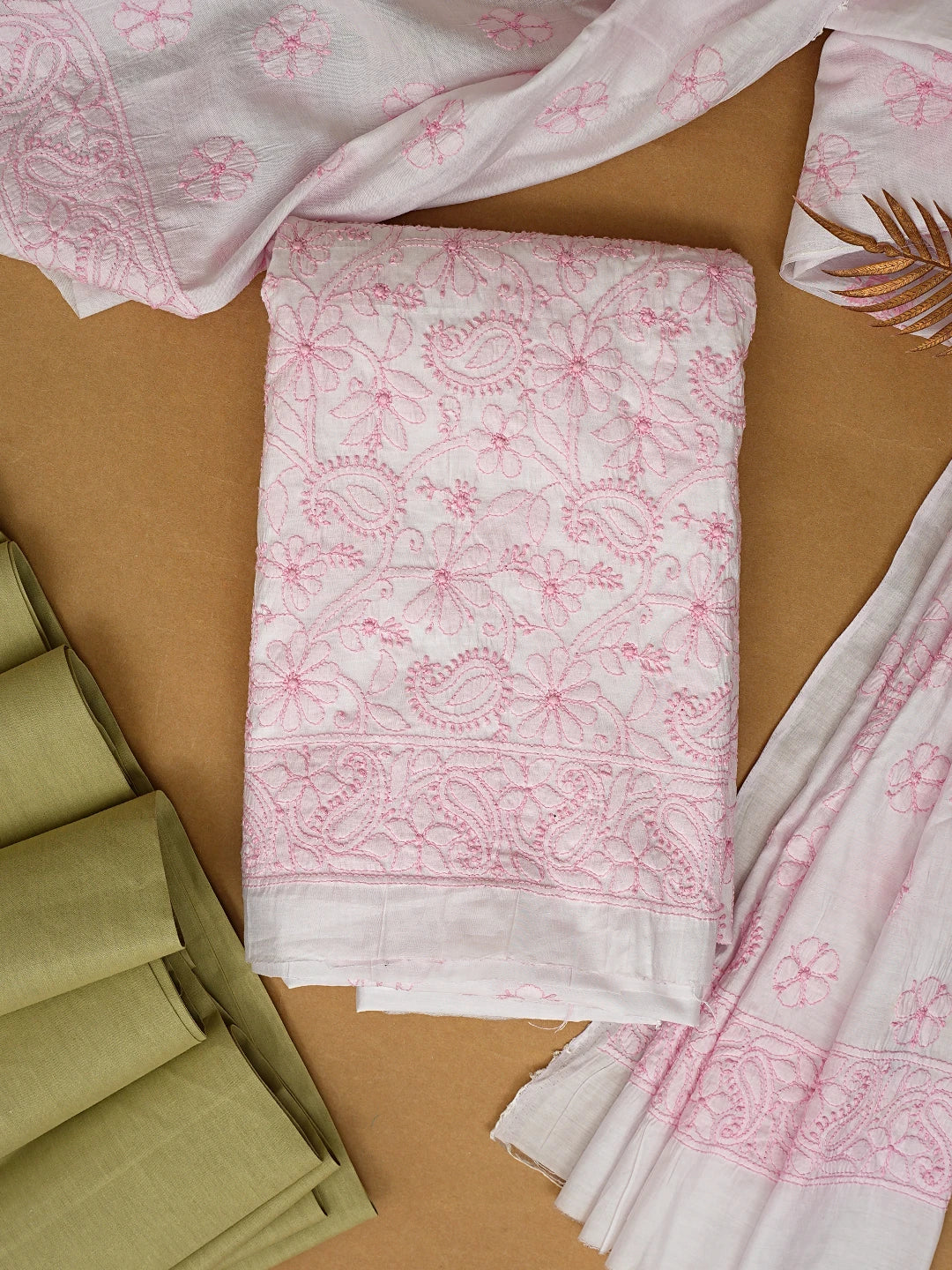 Ada Hand Embroidered Lavender Blush Pink Chanderi Lucknowi Chikankari Unstitched Kurta Dupatta Set 01A647434