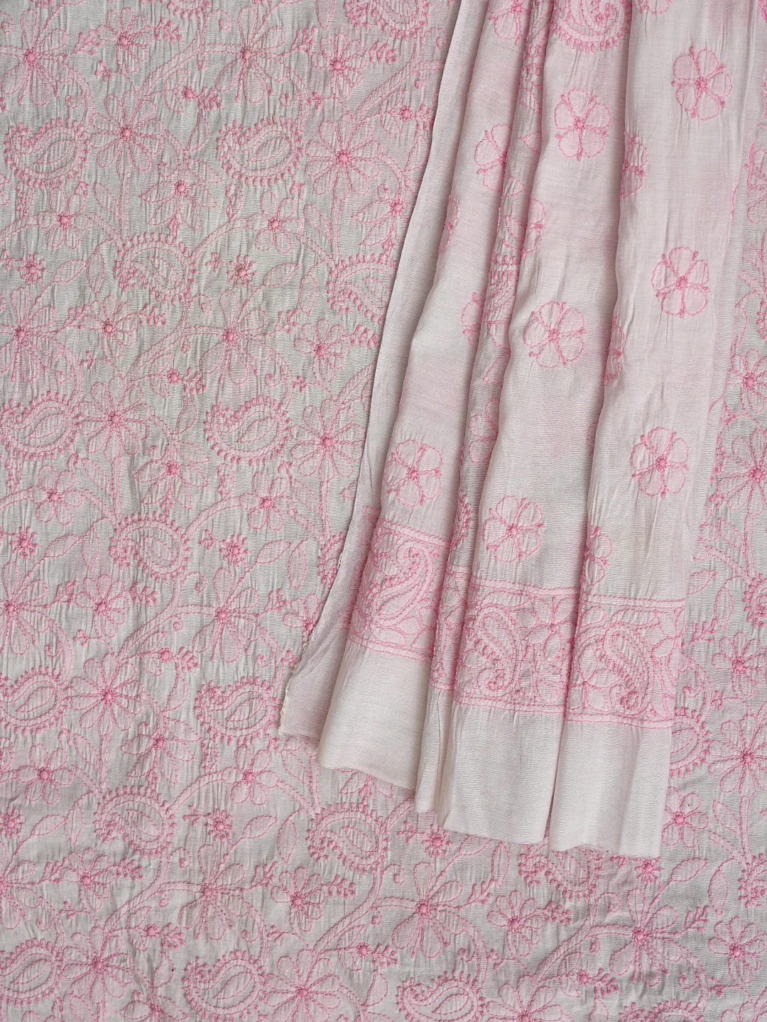 Ada Hand Embroidered Lavender Blush Pink Chanderi Lucknowi Chikankari Unstitched Kurta Dupatta Set 01A647434