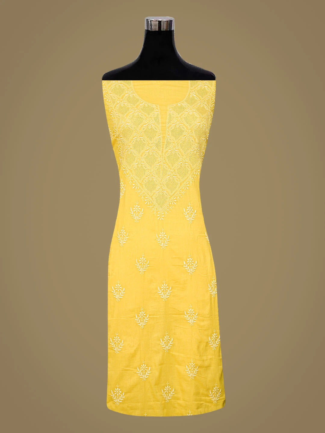 Ada Hand Embroidered Yellow Cotton Lucknowi Chikankari Unstitched Suit Piece 01A759641