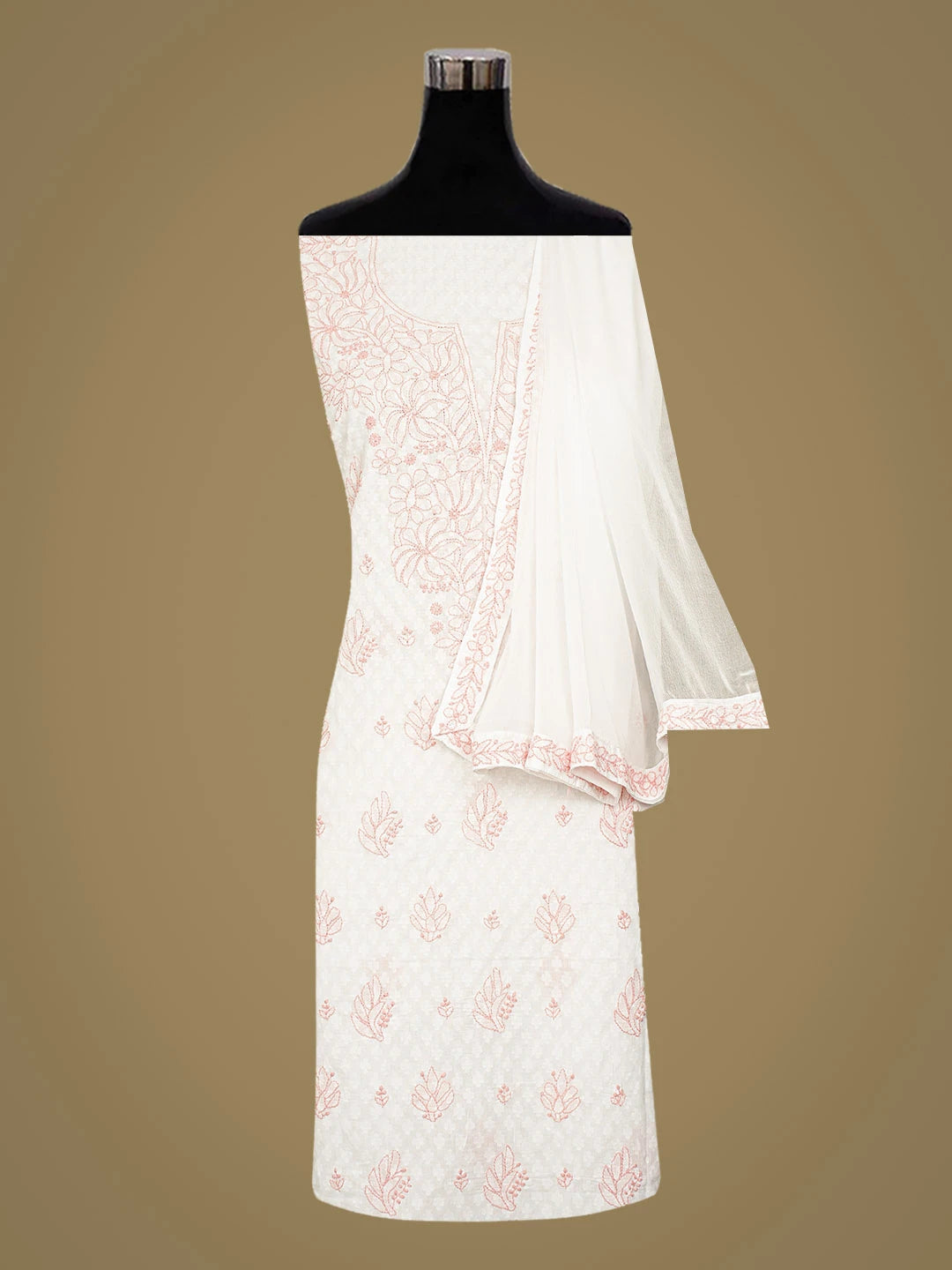 Ada Hand Embroidered White Cotton Lucknowi Chikankari Unstitched Suit Piece 01A836859