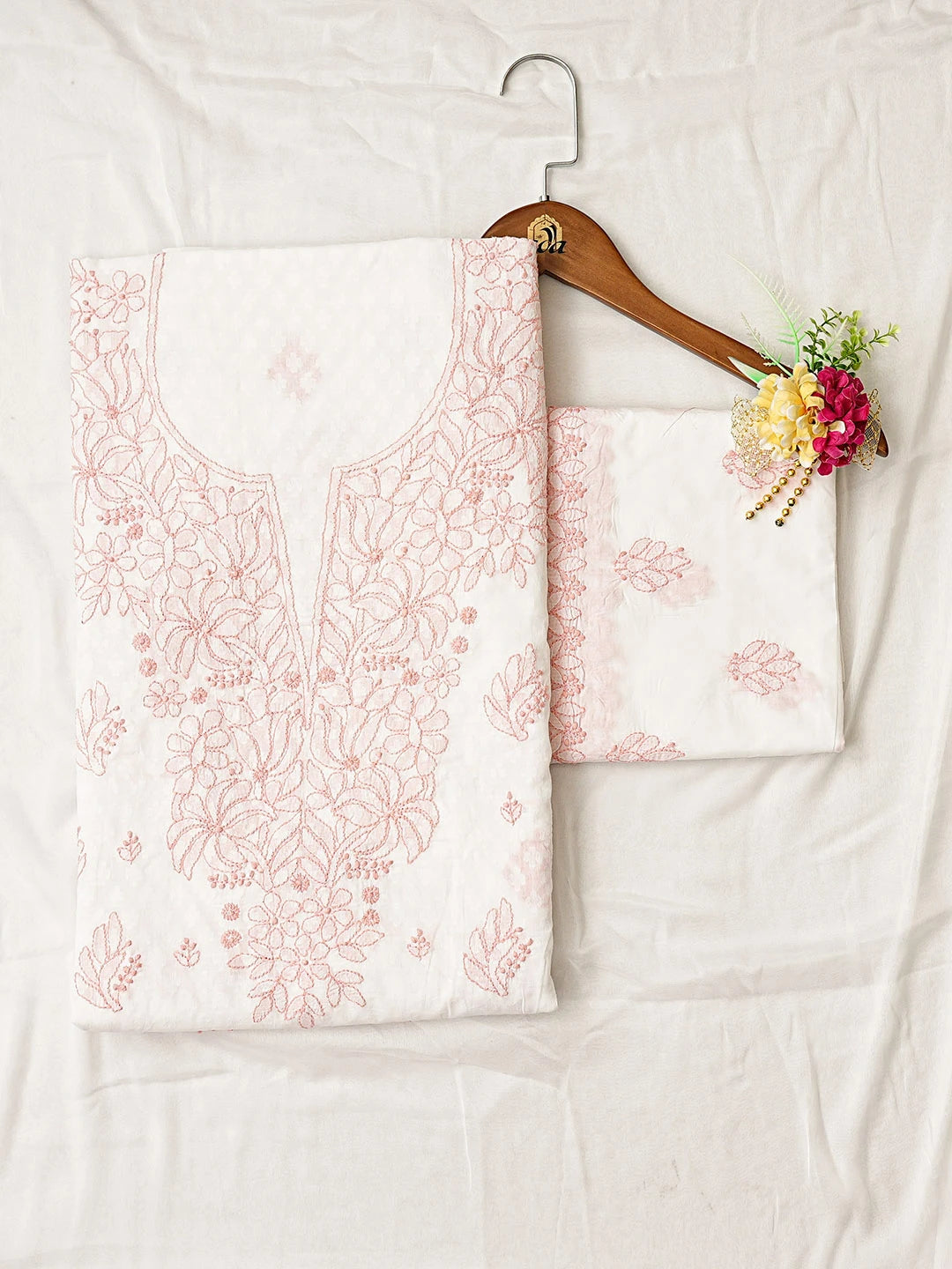 Ada Hand Embroidered White Cotton Lucknowi Chikankari Unstitched Suit Piece 01A836859