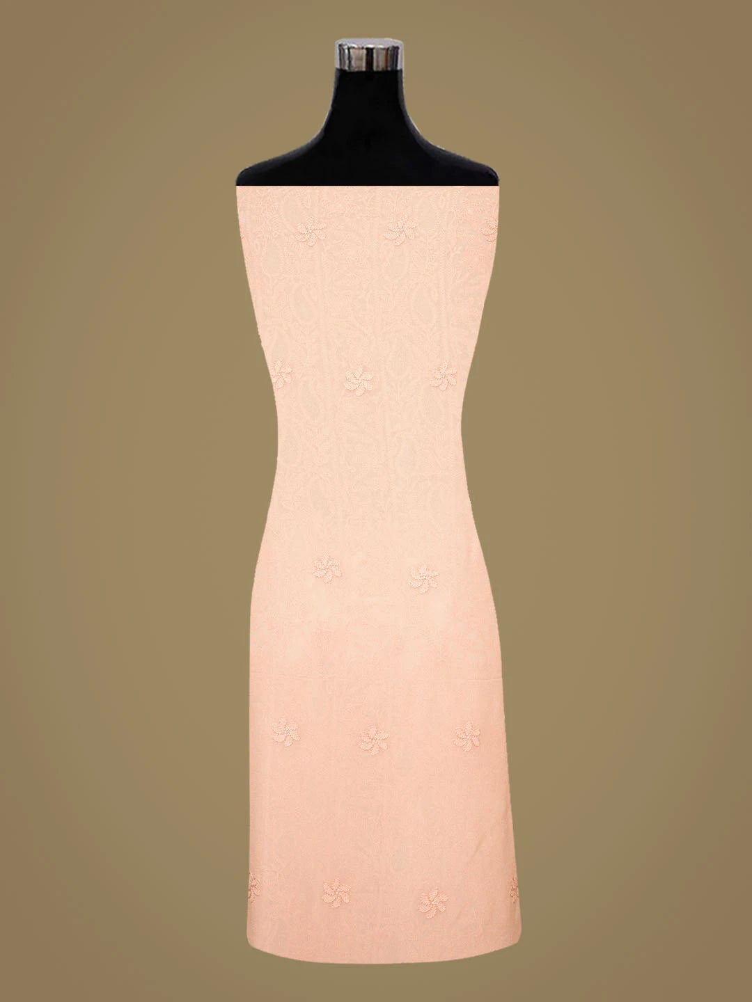 Ada Hand Embroidered Peach Viscose Georgette Lucknowi Chikankari Unstitched Kurta Dupatta Set 01A811121