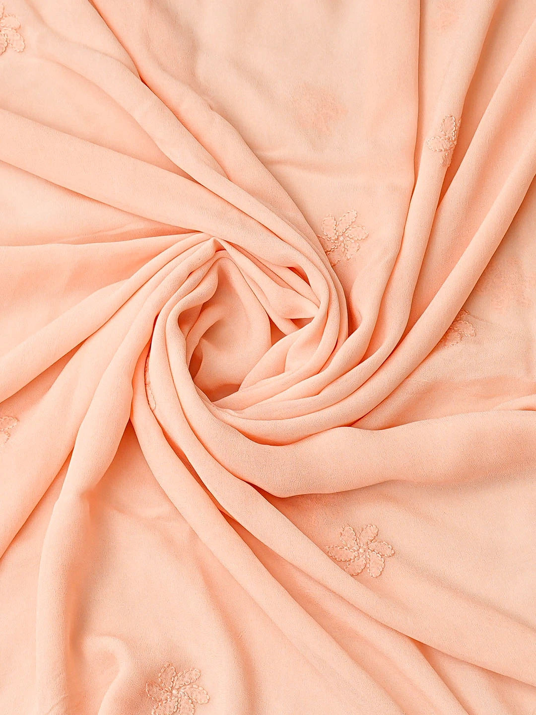 Ada Hand Embroidered Peach Viscose Georgette Lucknowi Chikankari Unstitched Kurta Dupatta Set 01A811121