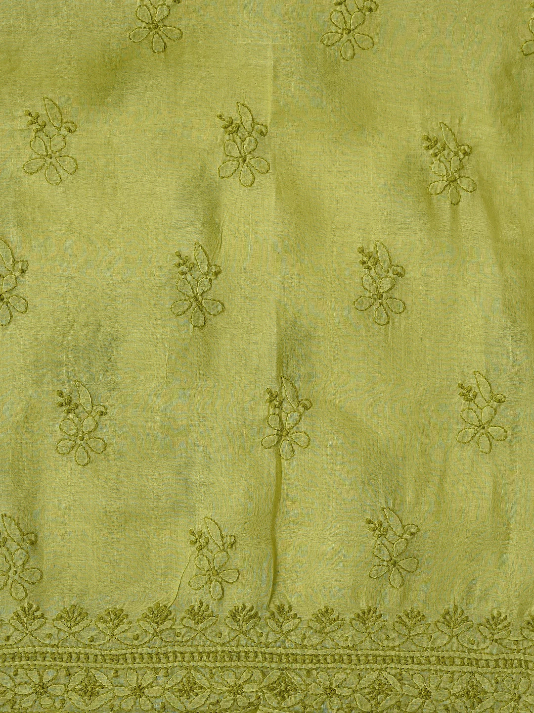 Ada Hand Embroidered Green Cotton Lucknowi Chikankari Unstitched Suit Piece With Cutdana Work 01A679267