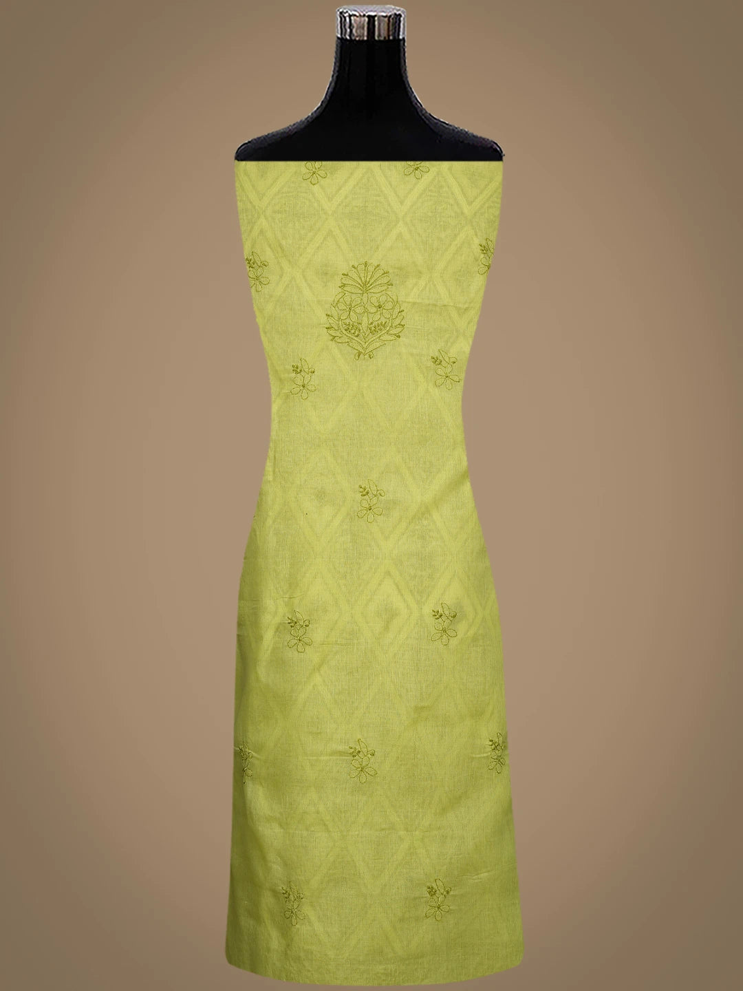 Ada Hand Embroidered Green Cotton Lucknowi Chikankari Unstitched Suit Piece With Cutdana Work 01A679267