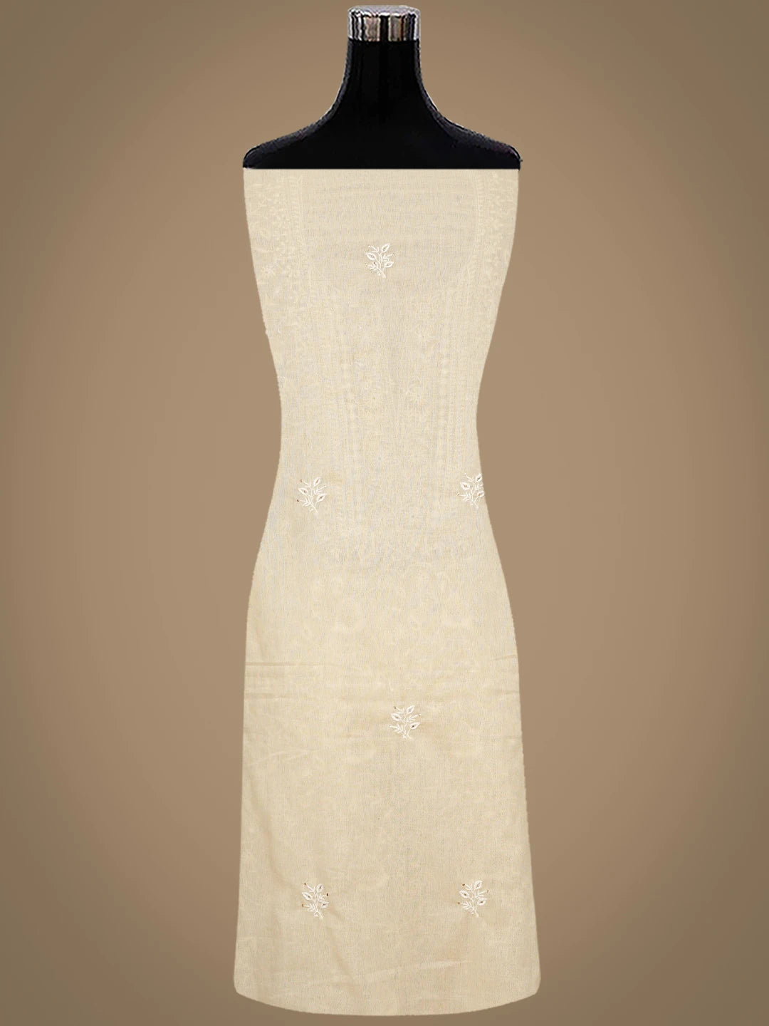 Ada Hand Embroidered Fawn Cotton Lucknowi Chikankari Unstitched Kurta Dupatta Set With Mukaish Work 01A293751