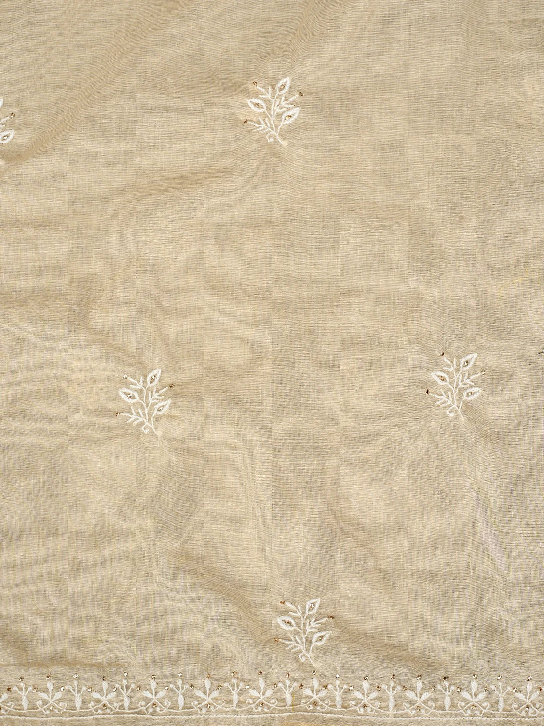 Ada Hand Embroidered Fawn Cotton Lucknowi Chikankari Unstitched Kurta Dupatta Set With Mukaish Work 01A293751