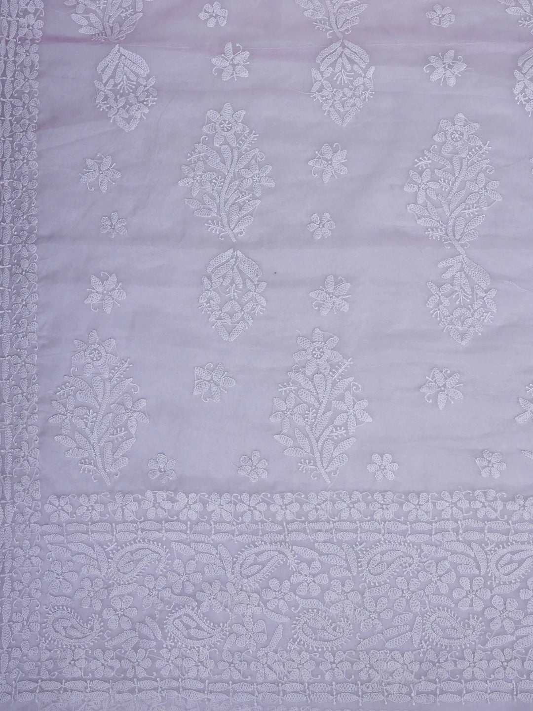 Ada Hand Embroidered Lavender Organza Lucknowi Chikankari Saree and Blouse 01A794104