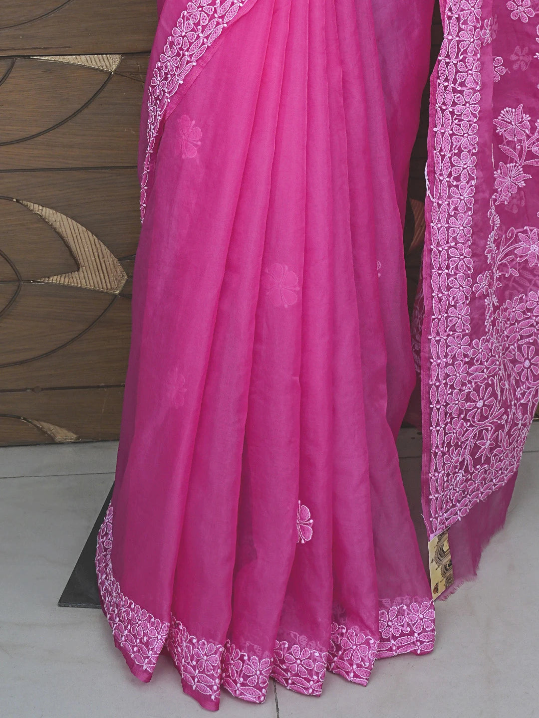 Ada Hand Embroidered Magenta Organza Lucknowi Chikankari Saree and Blouse 01A772247