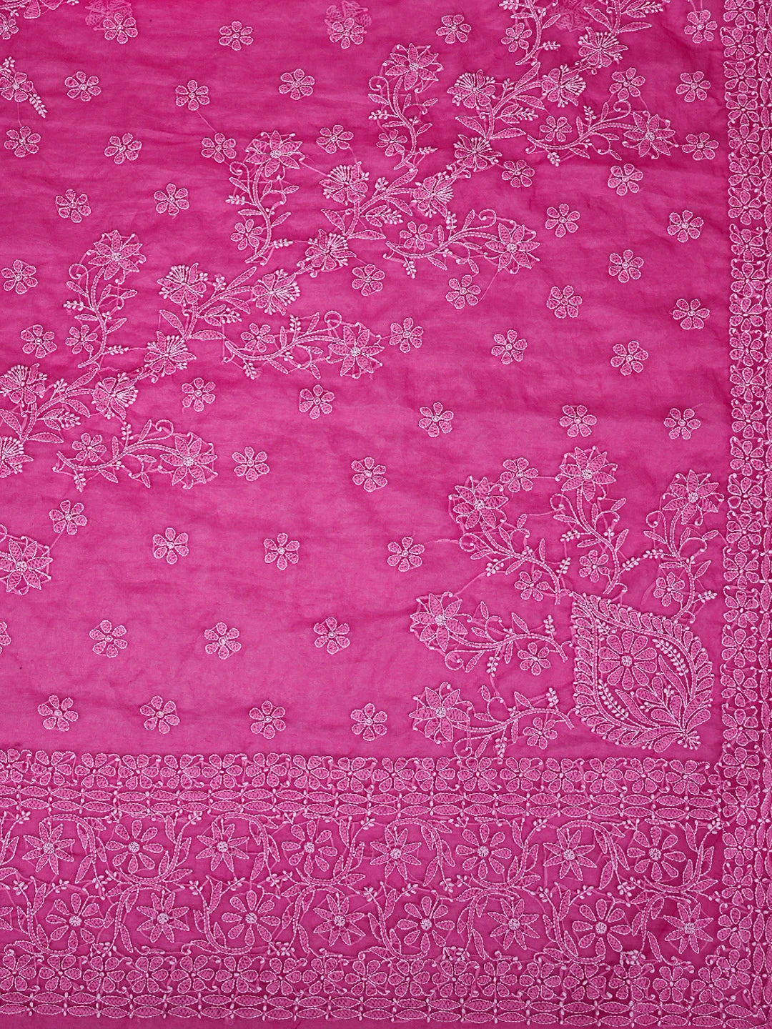 Ada Hand Embroidered Magenta Organza Lucknowi Chikankari Saree and Blouse 01A772247