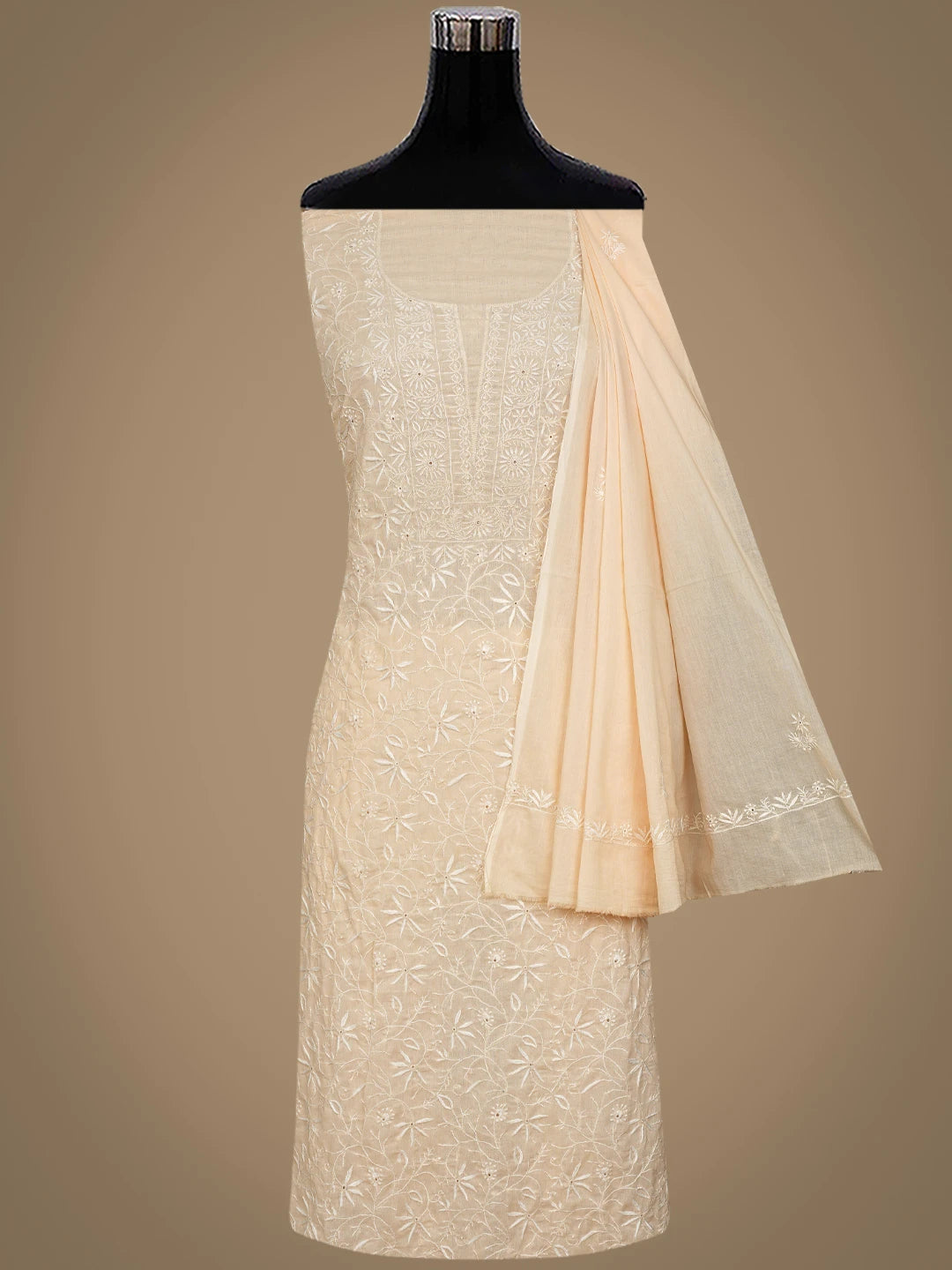 Ada Hand Embroidered Crayola Peach Cotton Lucknowi Chikankari Unstitched Suit Piece 01A345061