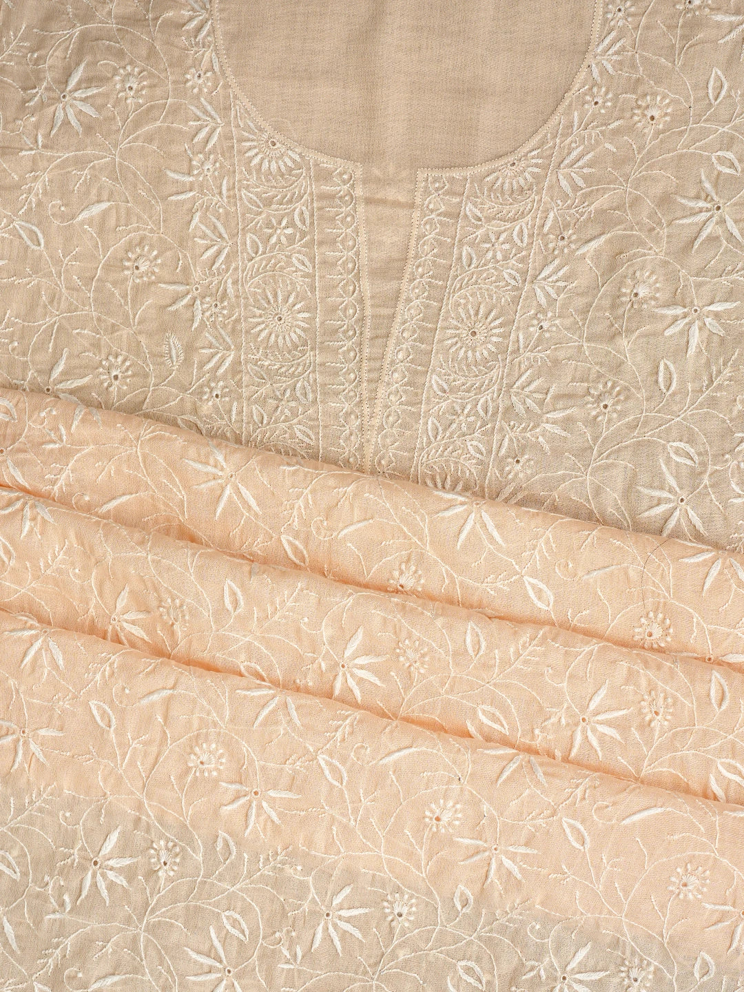 Ada Hand Embroidered Crayola Peach Cotton Lucknowi Chikankari Unstitched Suit Piece 01A345061