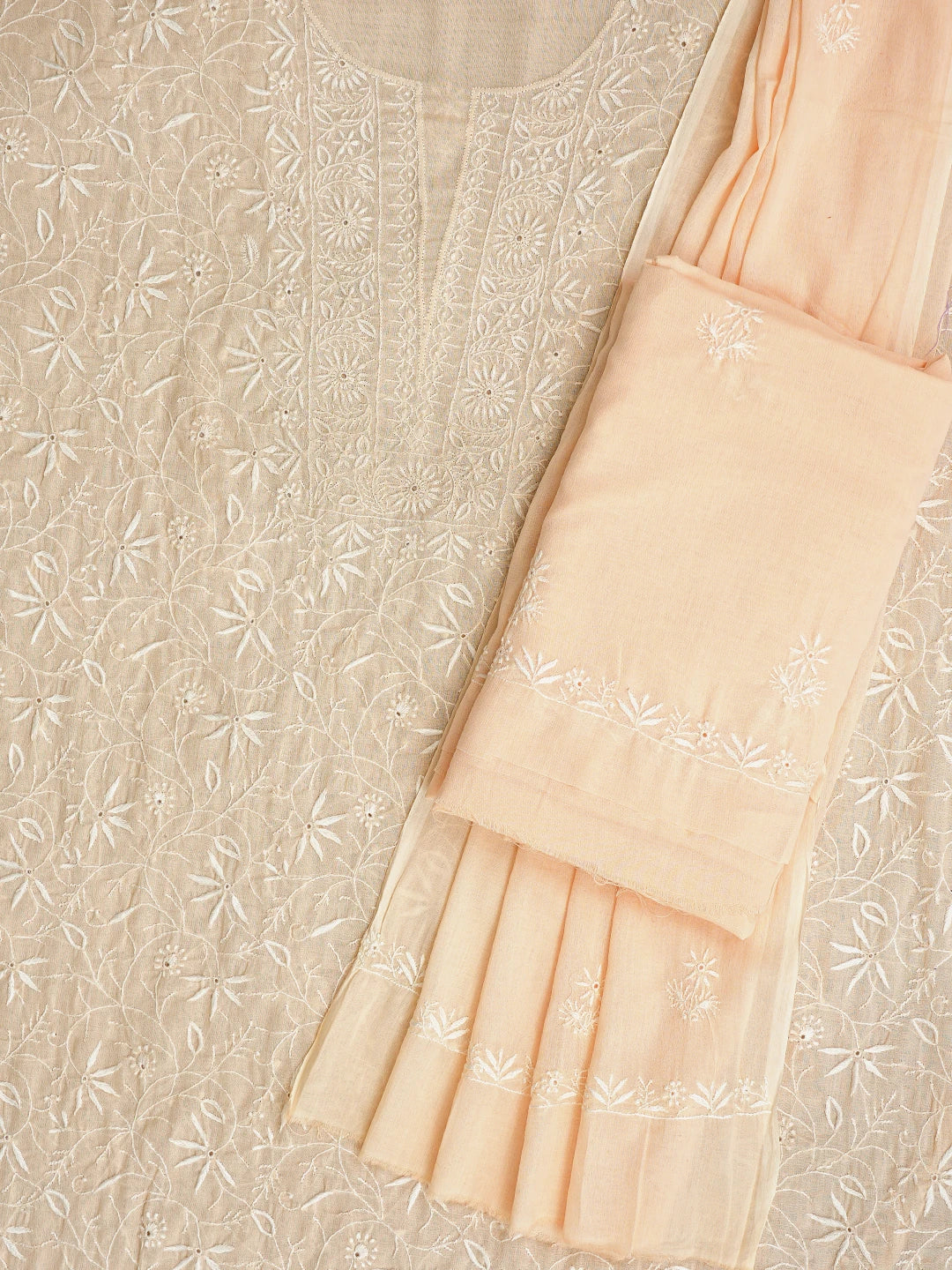 Ada Hand Embroidered Crayola Peach Cotton Lucknowi Chikankari Unstitched Suit Piece 01A345061