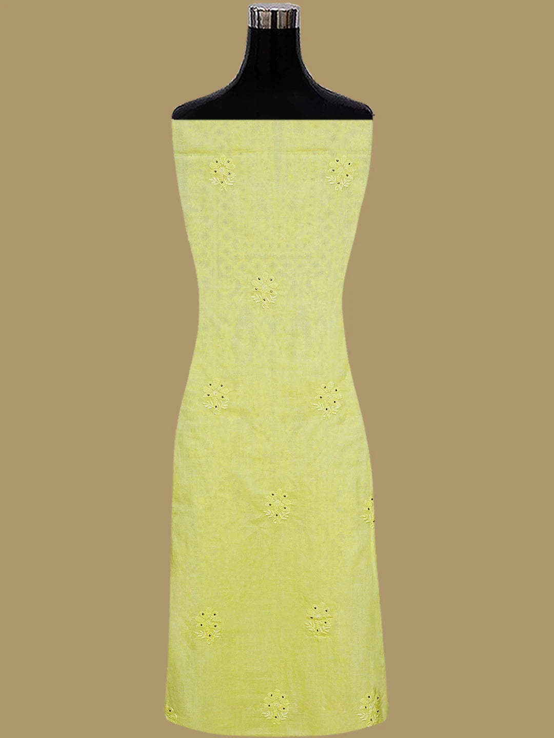 Ada Hand Embroidered Lemon Cotton Lucknowi Chikankari Unstitched Suit Piece With Mukaish Work 01A238468