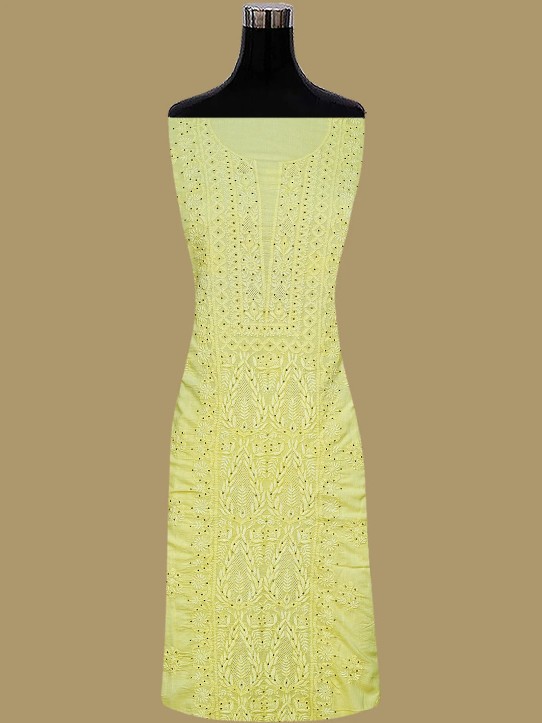 Ada Hand Embroidered Lemon Cotton Lucknowi Chikankari Unstitched Suit Piece With Mukaish Work 01A238468